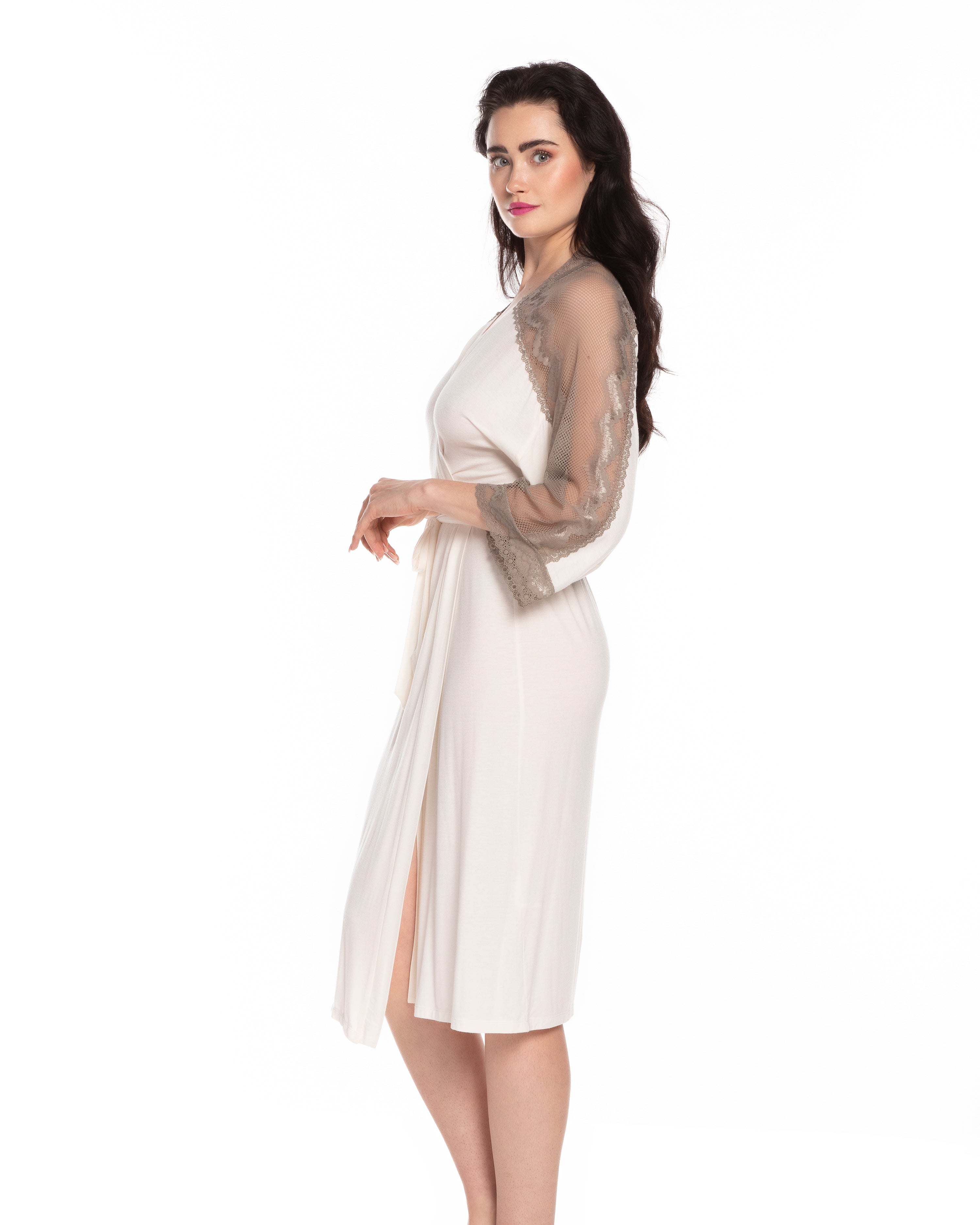 Bamboo 3/4 sleeve Robe 10202C ecru