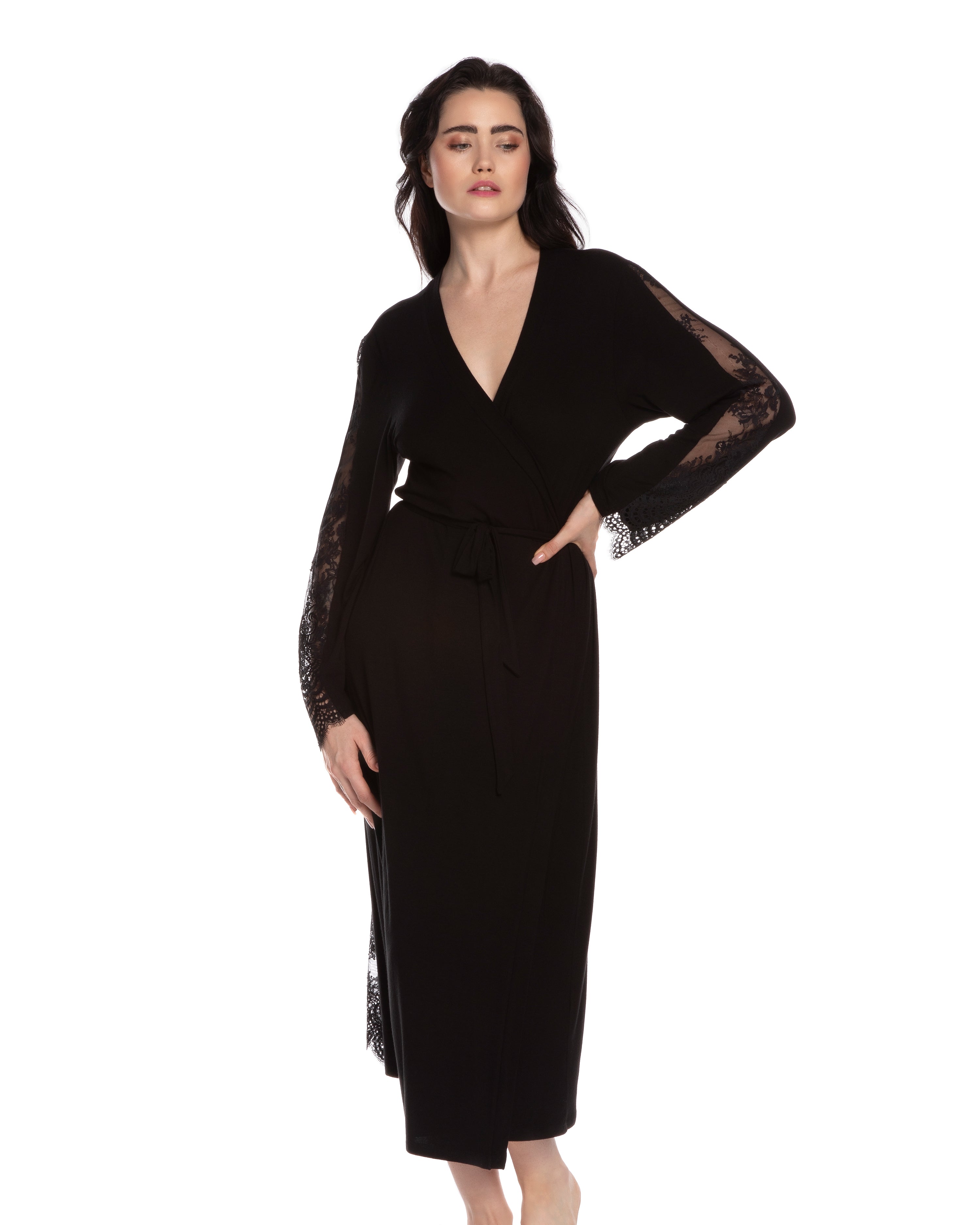 Bamboo long sleeve Robe 10502C black