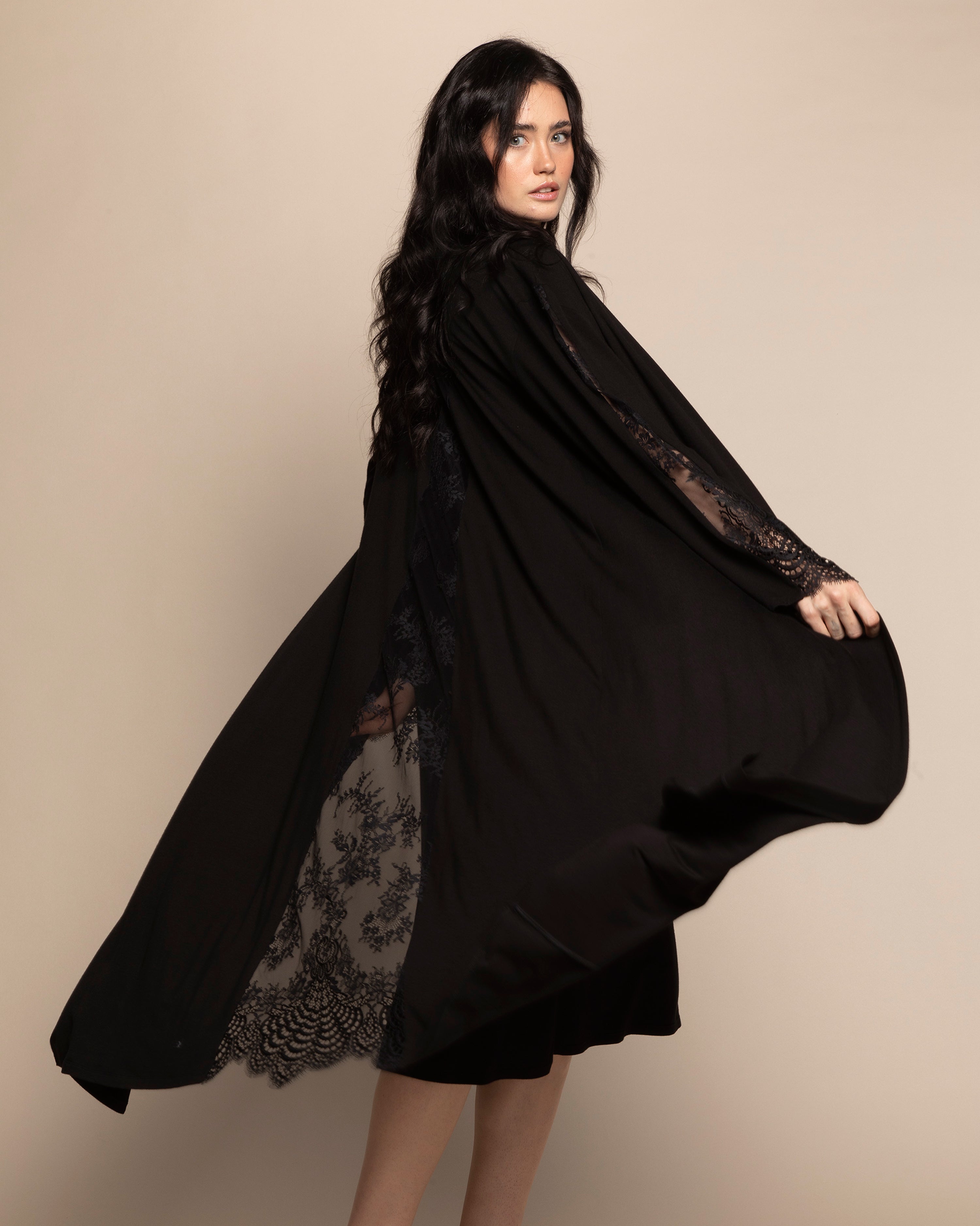 Bamboo long sleeve Robe 10502C black