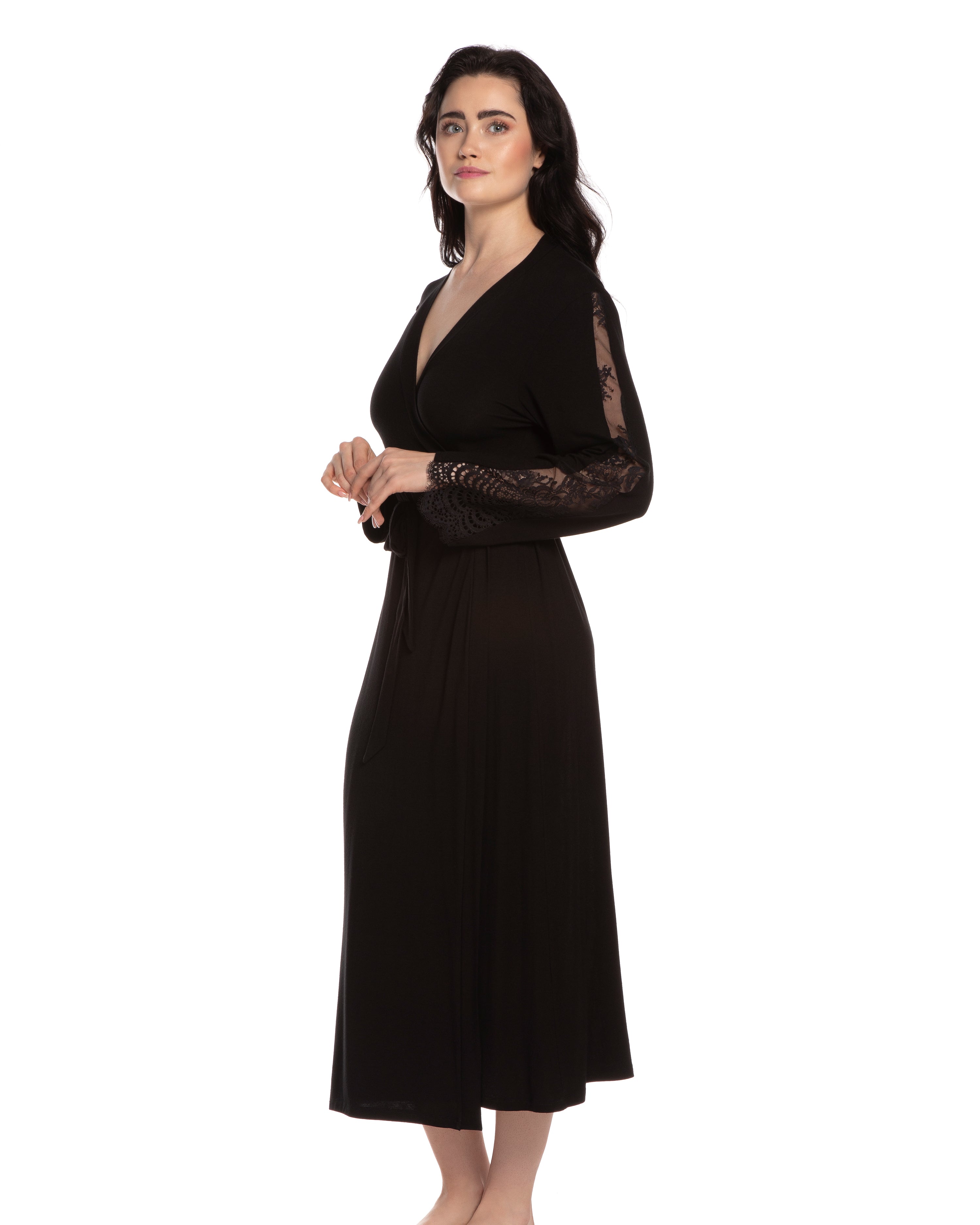 Bamboo long sleeve Robe 10502C black