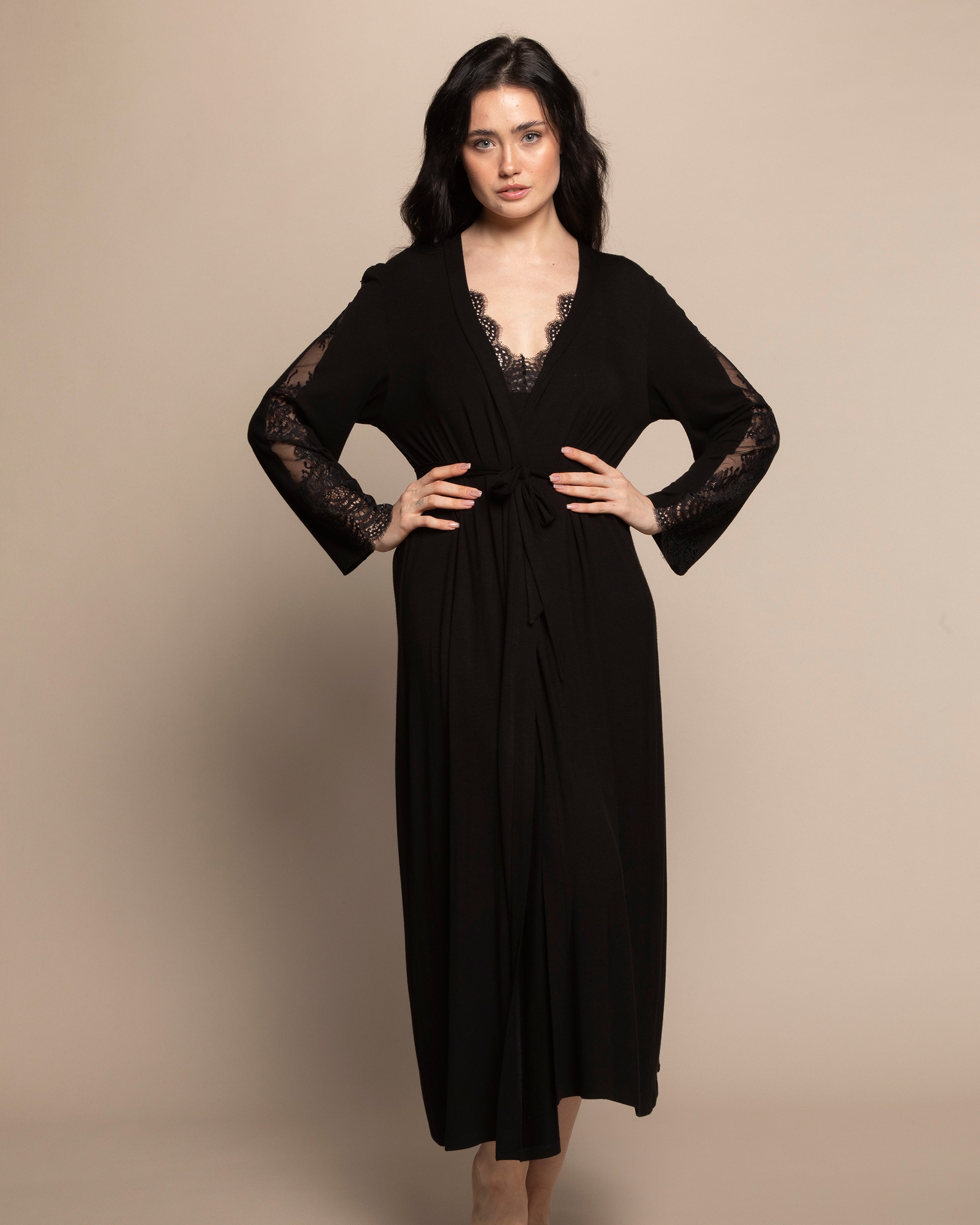 Bamboo long sleeve Robe 10502C black