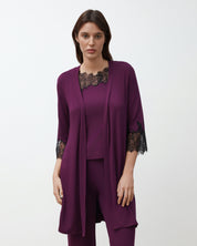 Bamboo 3/4 sleeve Robe 03332 aubergine