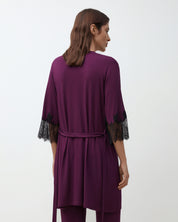 Bamboo 3/4 sleeve Robe 03332 aubergine