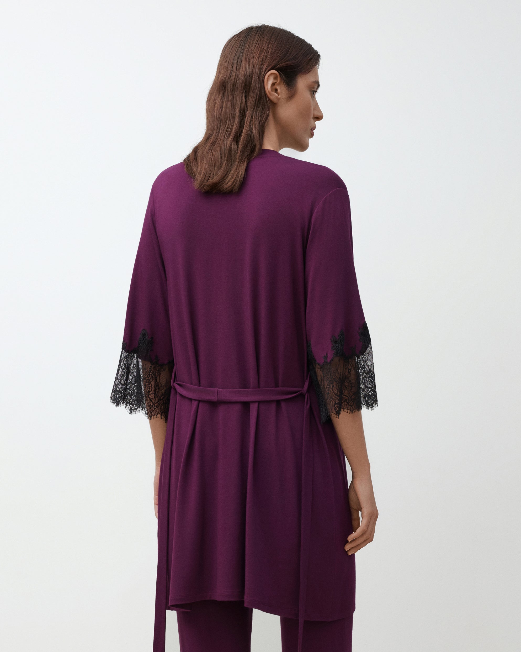 Bamboo 3/4 sleeve Robe 03332 aubergine