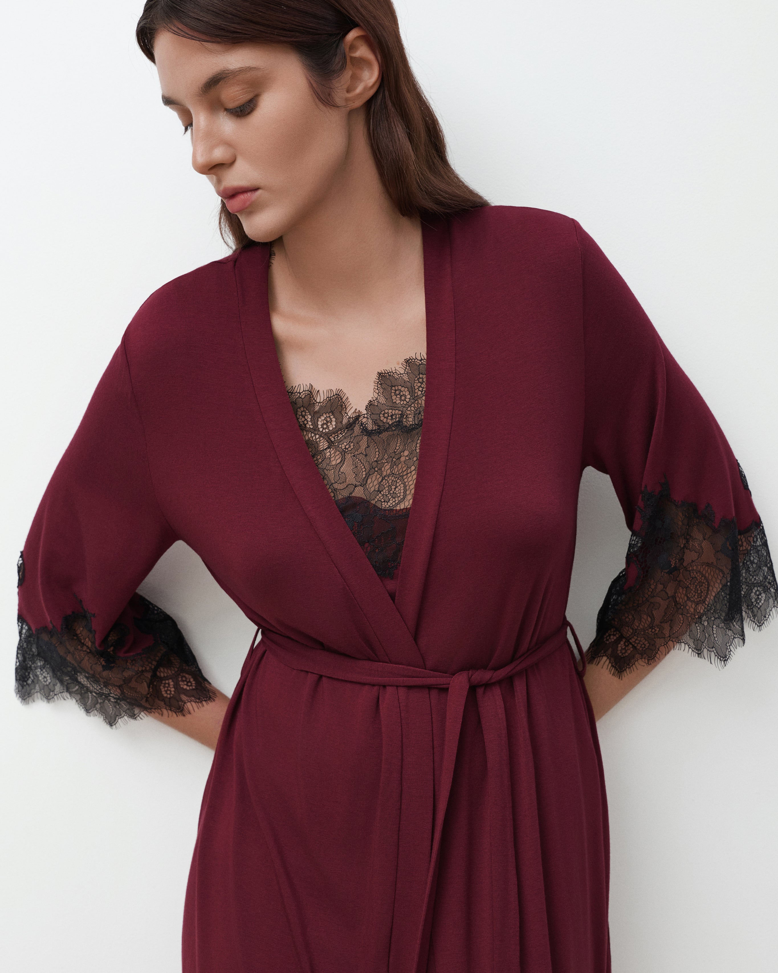 Bamboo 3/4 sleeve Robe 03340 cherry lacquer