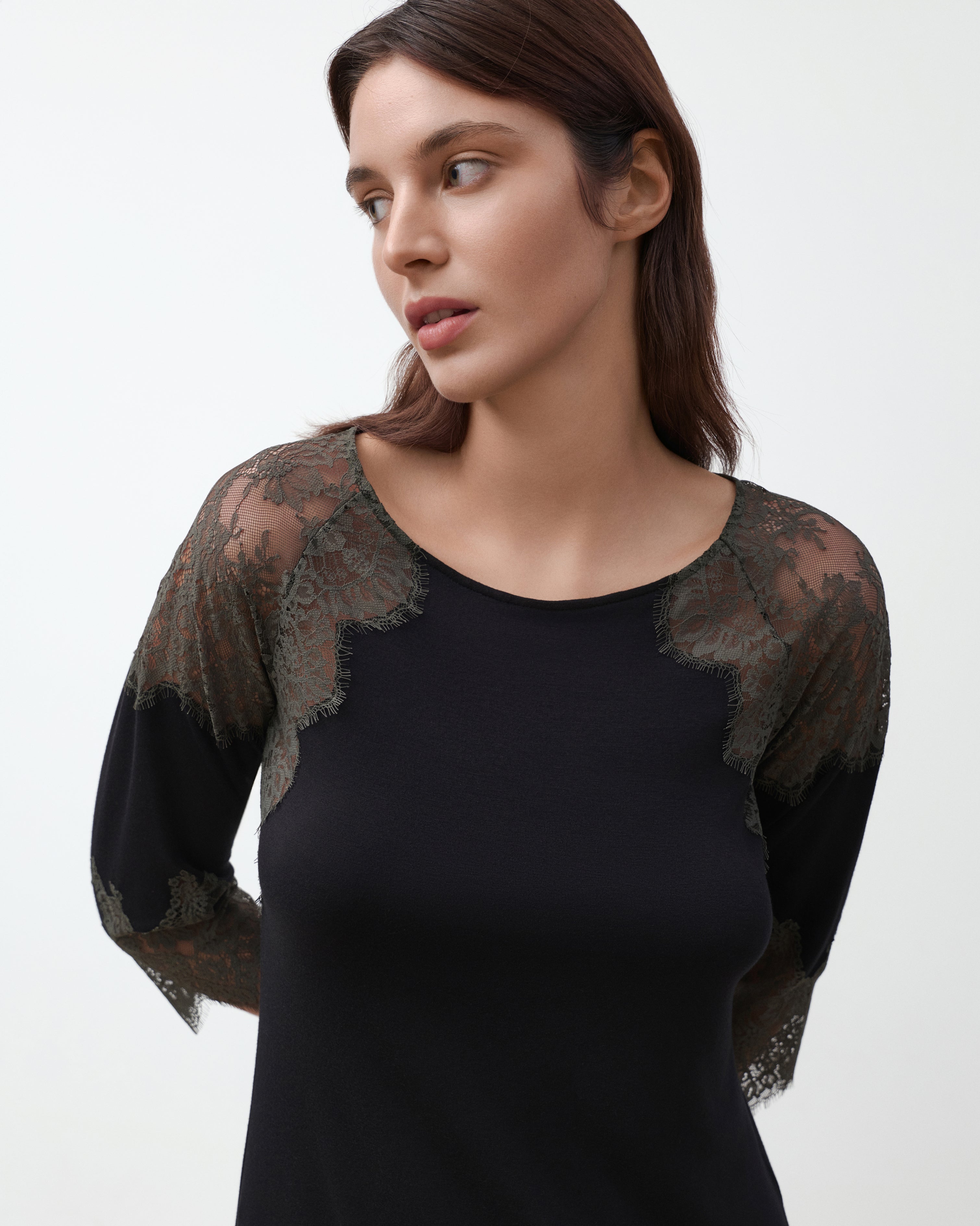 Bamboo Nightgown 3/4 sleeve 03343 black