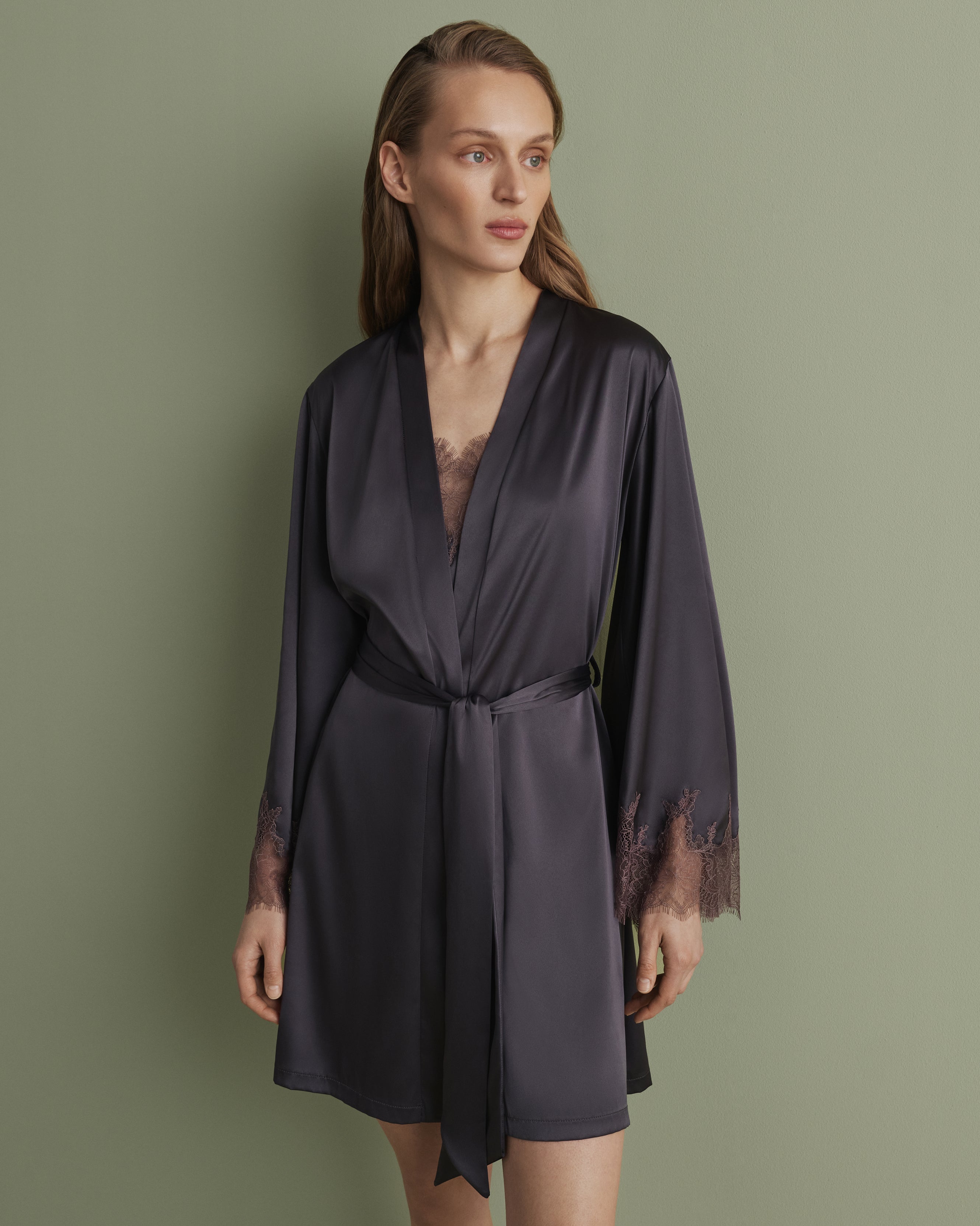 Satin Robe S03406 grey