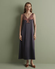 Satin Nightgown spaghetti strap S03418 grey