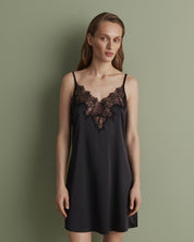 Satin Chemise spaghetti strap S03407 black