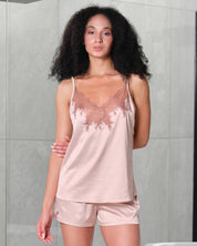 Satin cami shorts Set S03405 rose gold