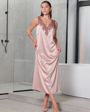 Satin Nightgown spaghetti strap S03418 rose gold