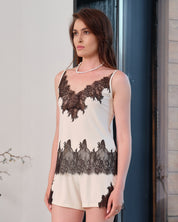 Bamboo cami shorts Set 03337 ivori/black