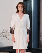 Bamboo 3/4 sleeve Robe 03332 ivory/black