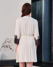 Bamboo 3/4 sleeve Robe 03332 ivory/black