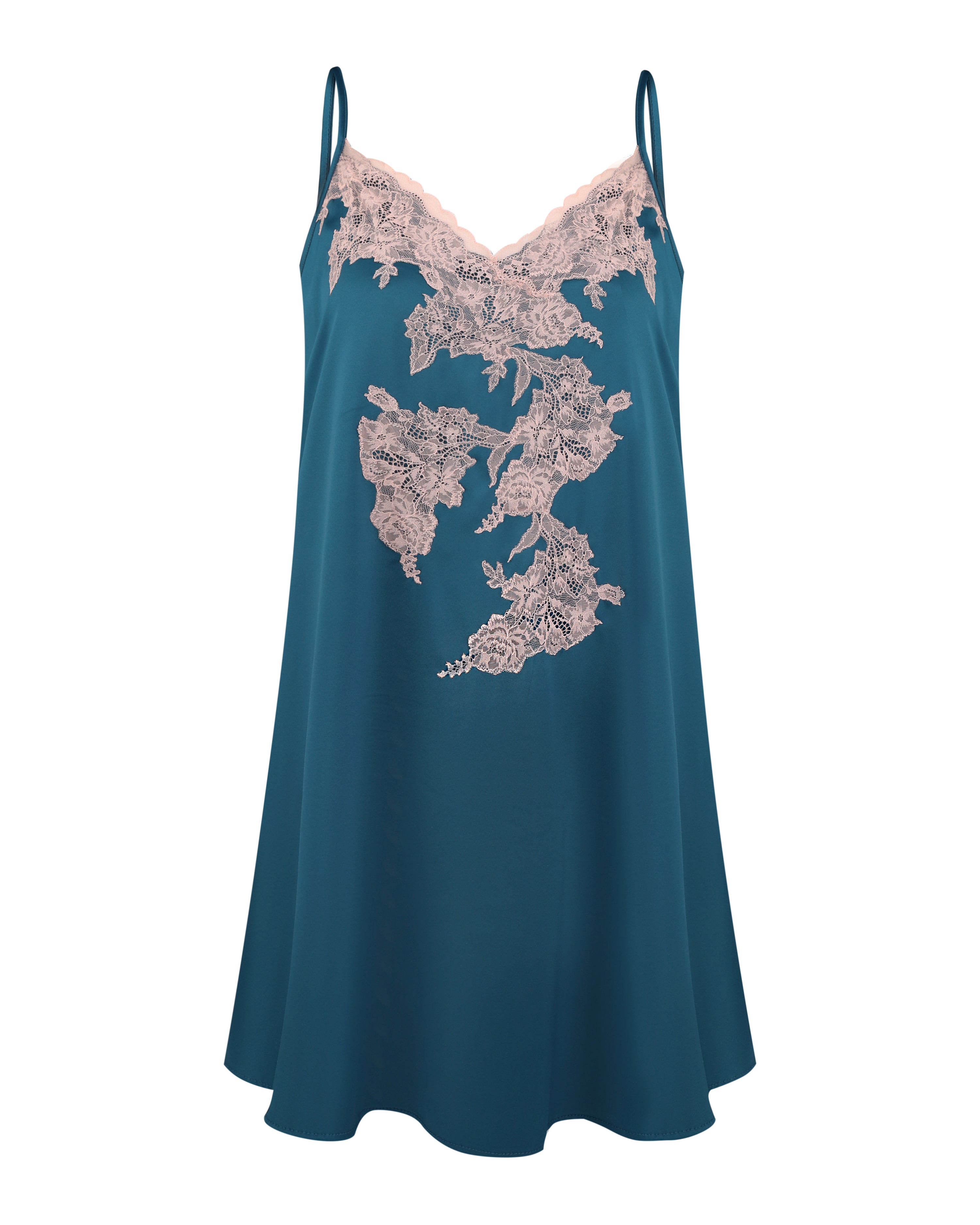 Satin Chemise spaghetti strap S03415 emerald