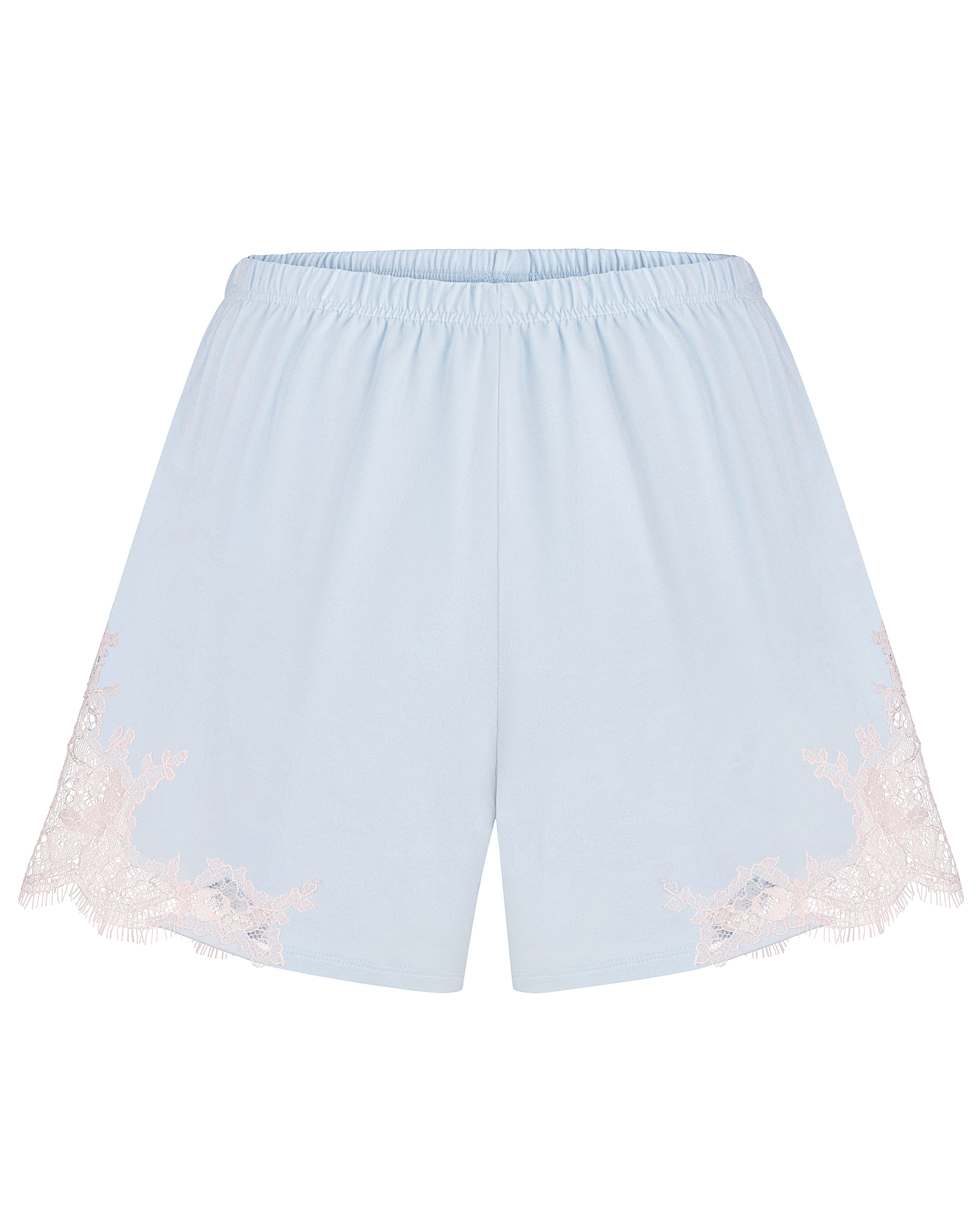 Effetto bamboo cami shorts set 03163 – women's sleepwear, icy blue
Light blue shorts with lace trim on a white background