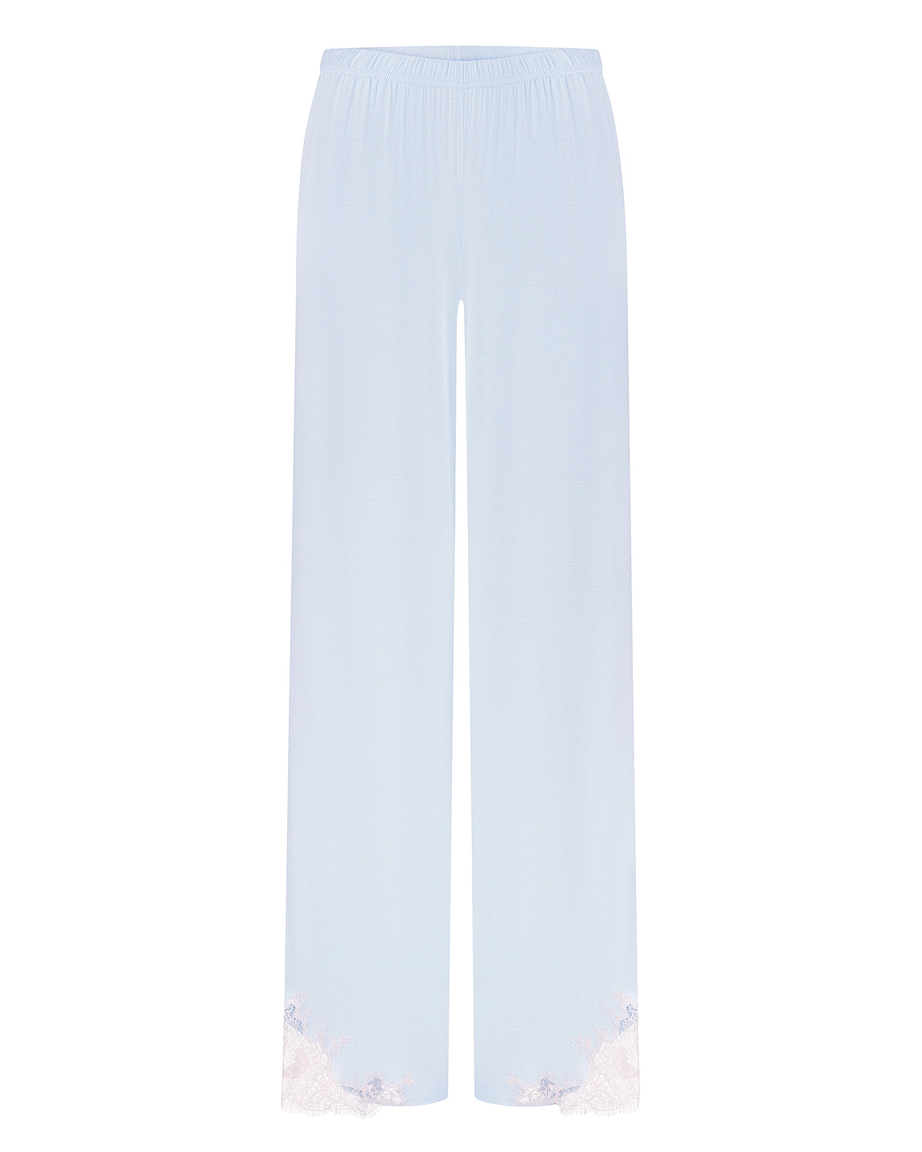 Effetto bamboo camisole pajama set 03163 – women's sleepwear, icy blue
Light blue pants with lace trim on a white background