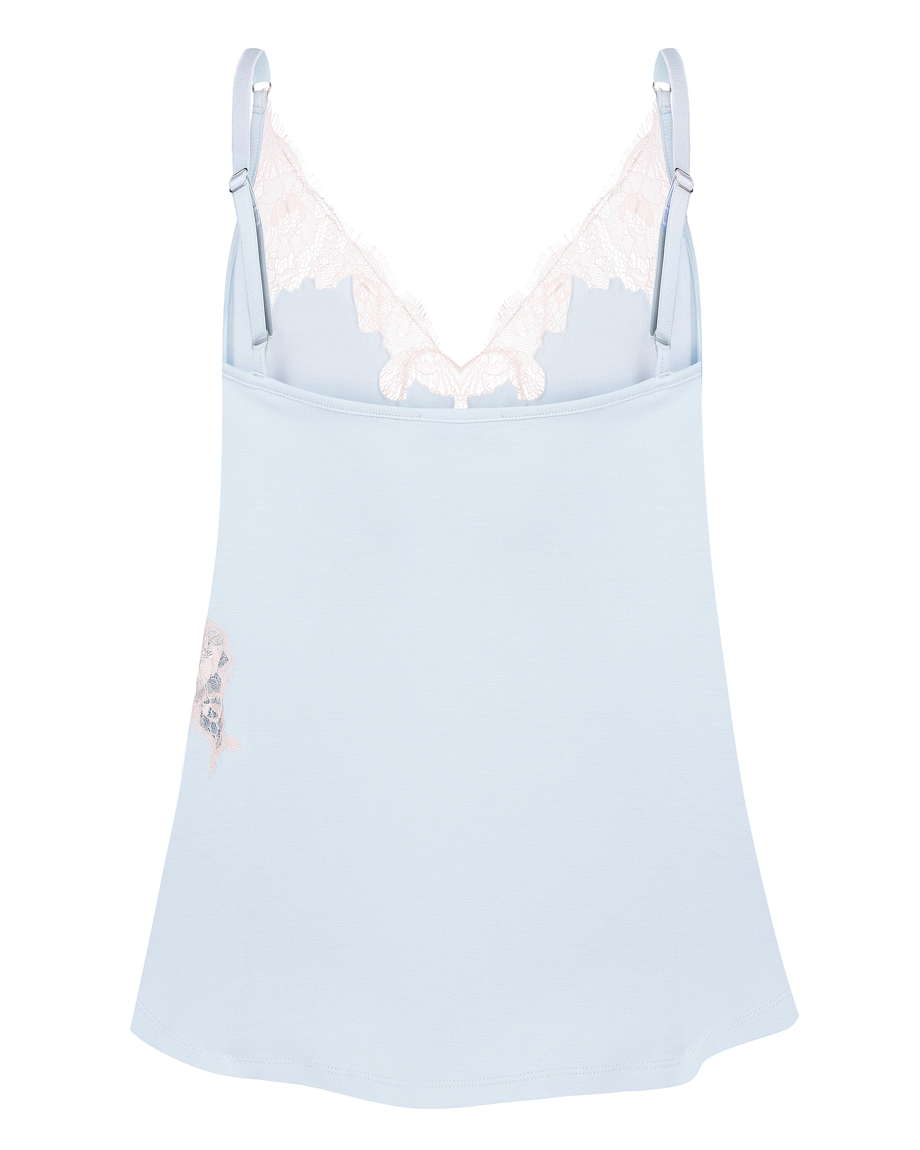 Effetto bamboo cami shorts set 03163 – women's sleepwear, icy blue
Light blue camisole with lace details on a white background