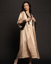 Satin long Robe S03186 beige