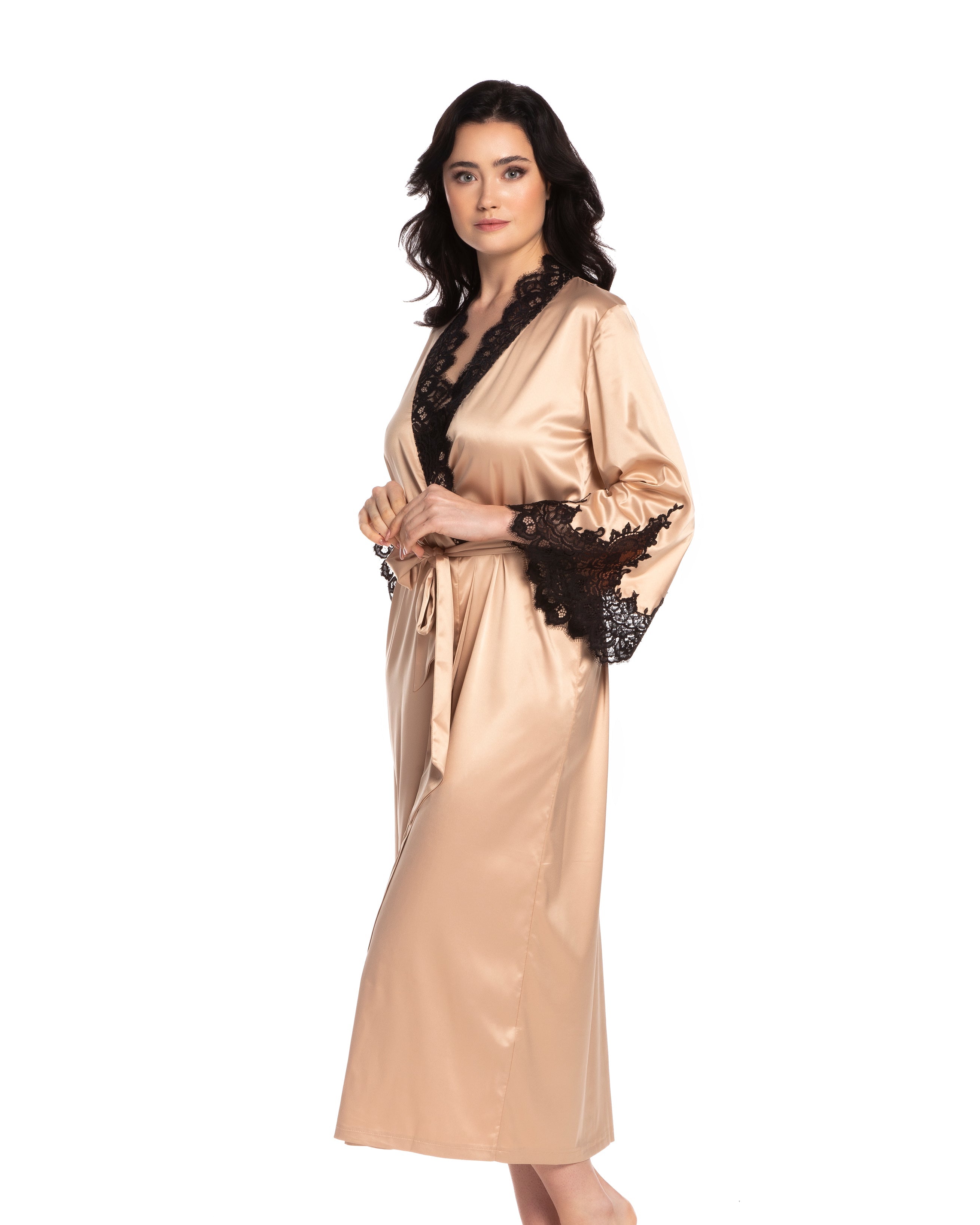 Satin long Robe S03186 beige