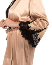Satin long Robe S03186 beige