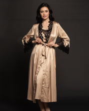 Satin long Robe S03186 beige