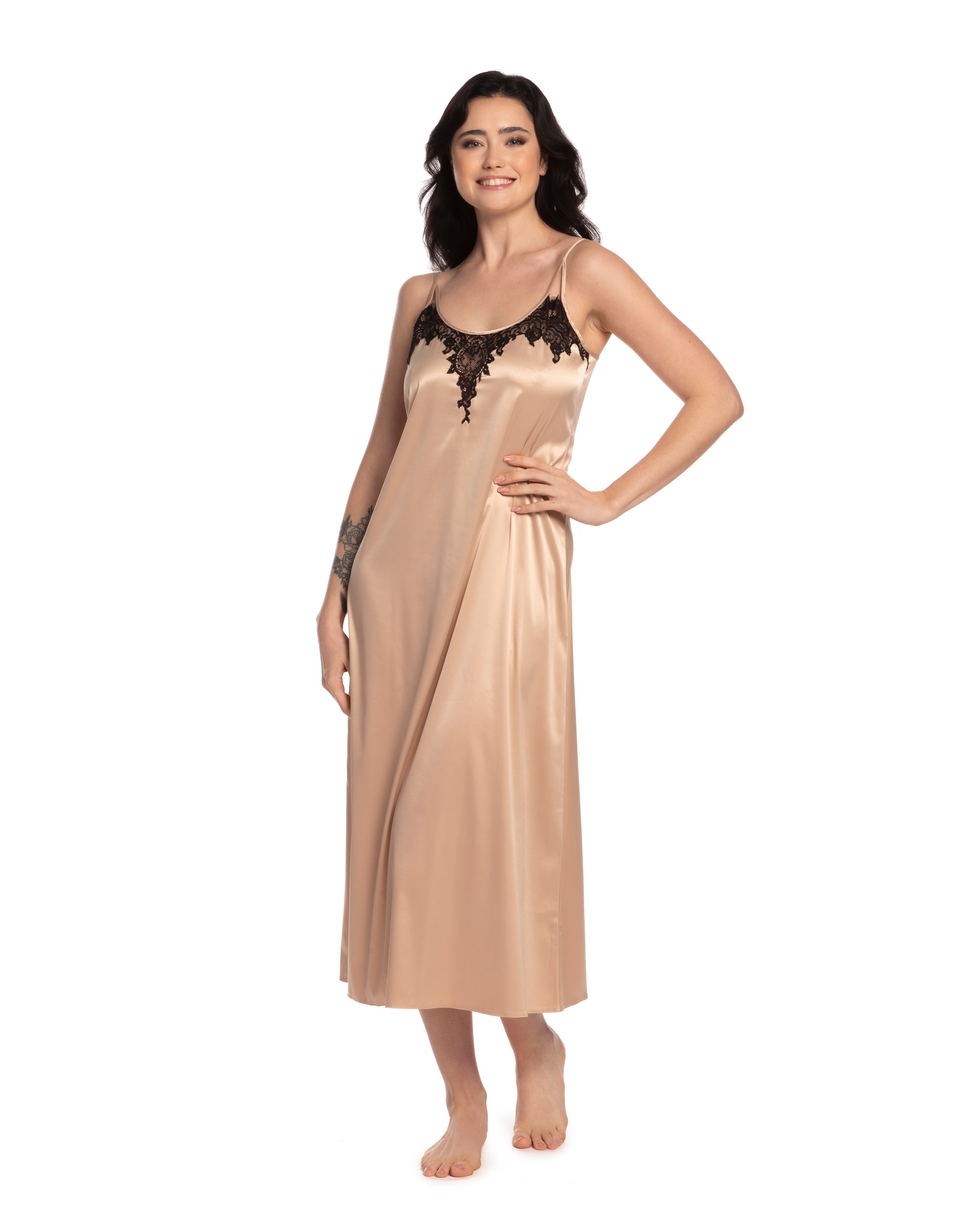 Satin Nightgown spaghetti strap S03187 beige