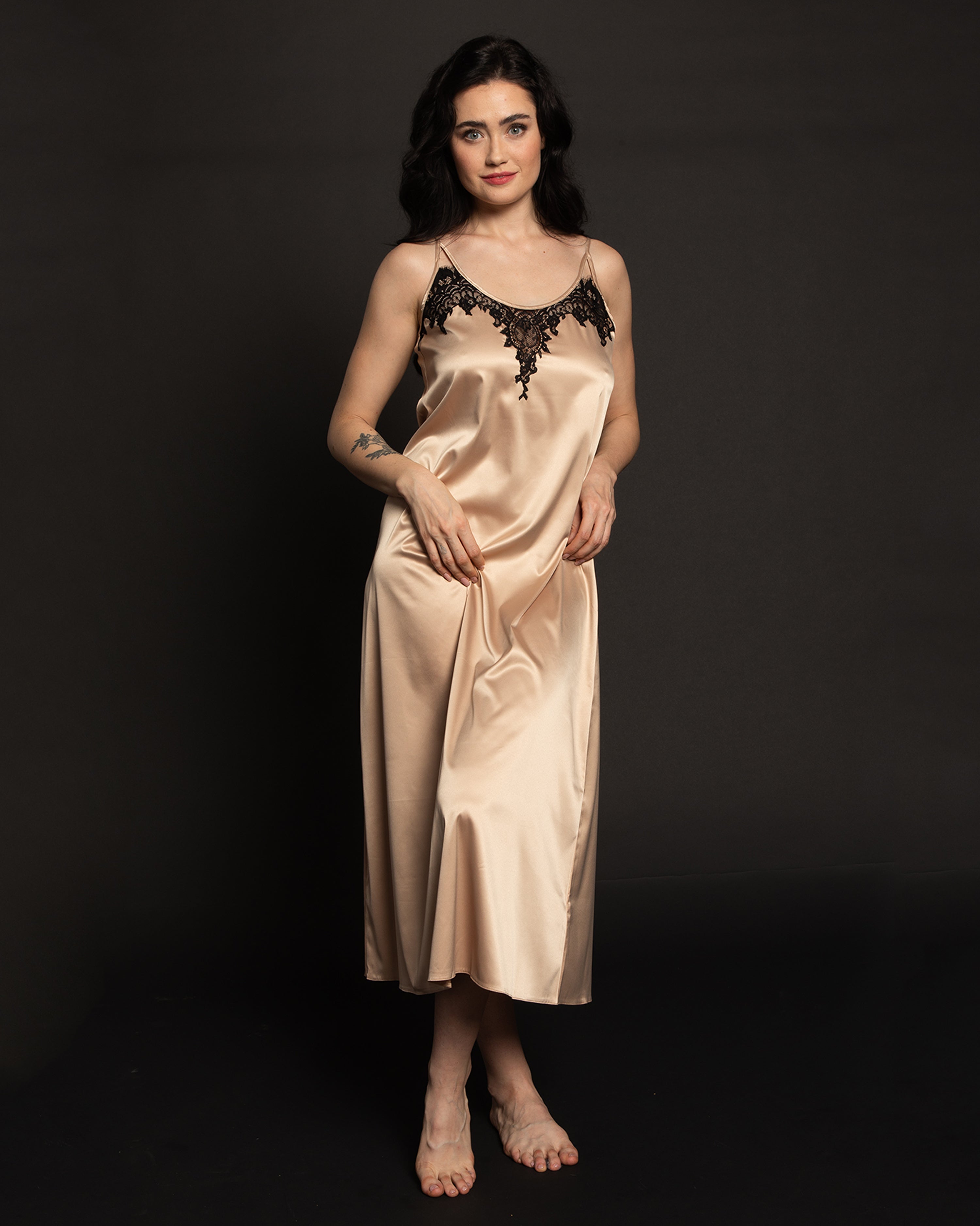 Satin Nightgown spaghetti strap S03187 beige