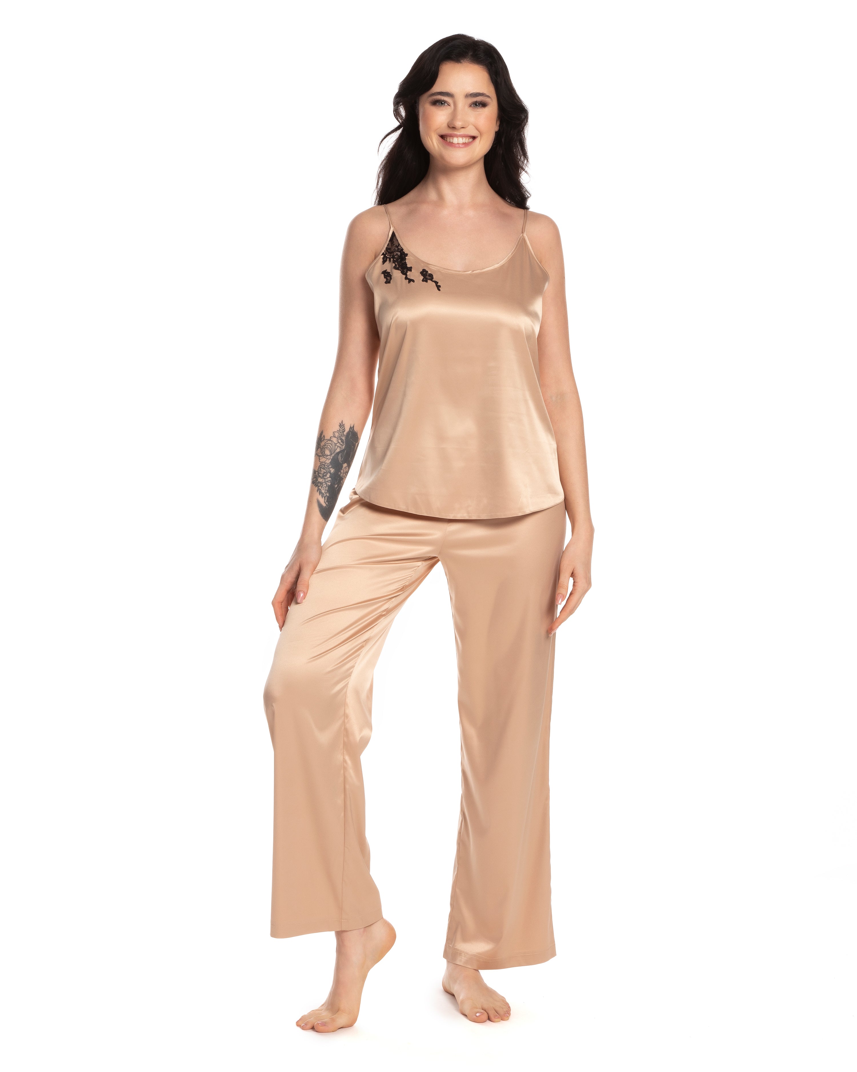 Satin camisole Pajama S03188 beige