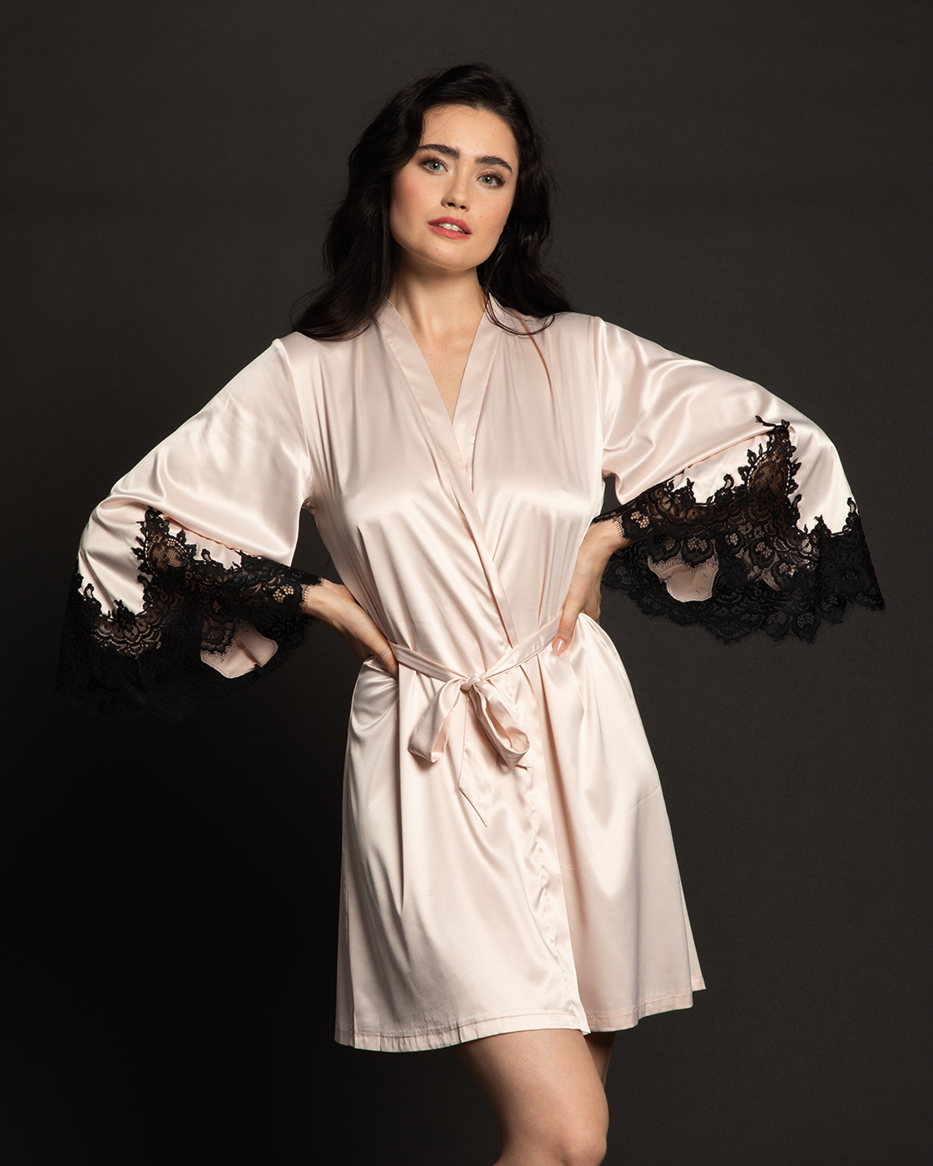 Satin 3/4 sleeve Robe S03189 pink