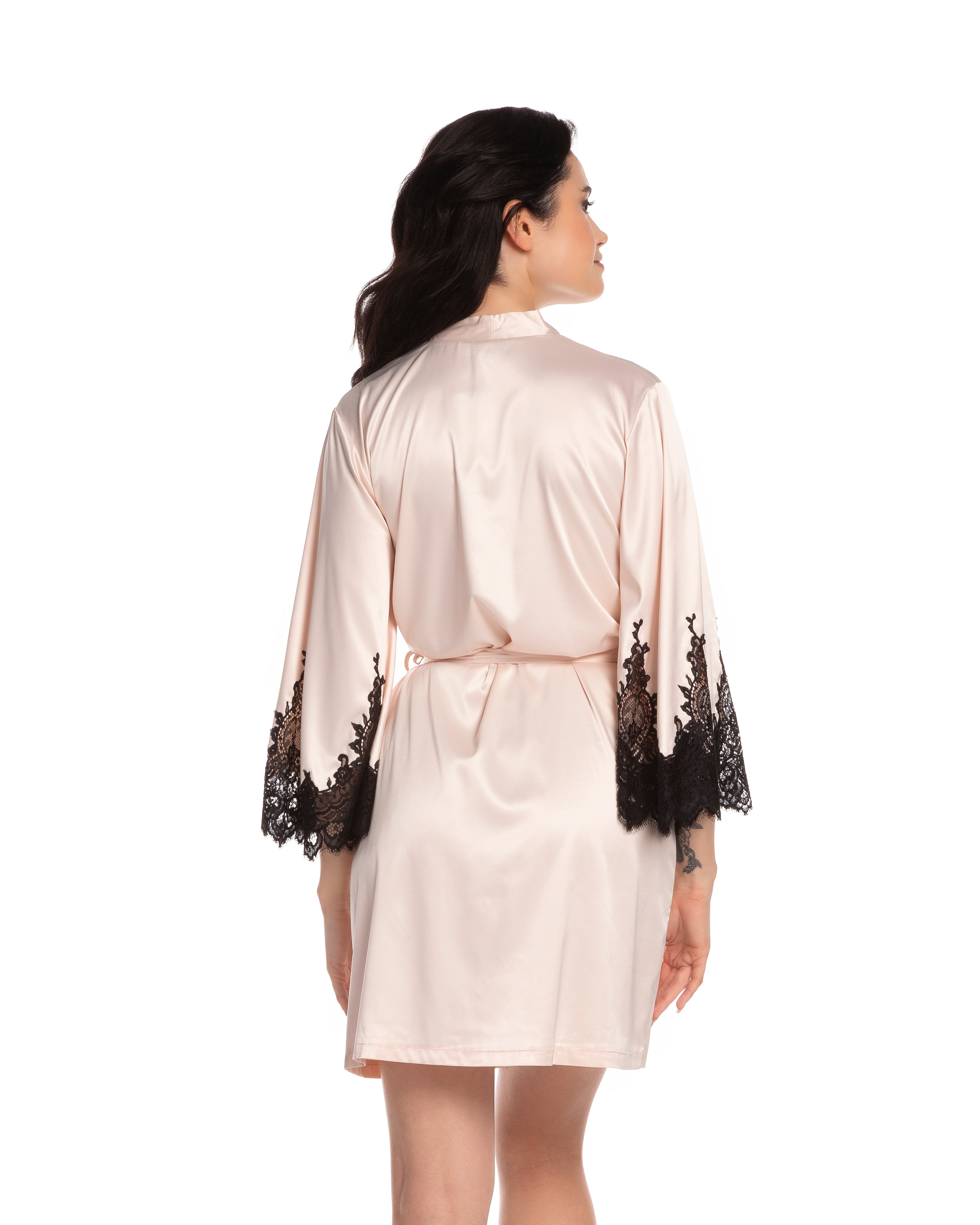 Satin 3/4 sleeve Robe S03189 pink