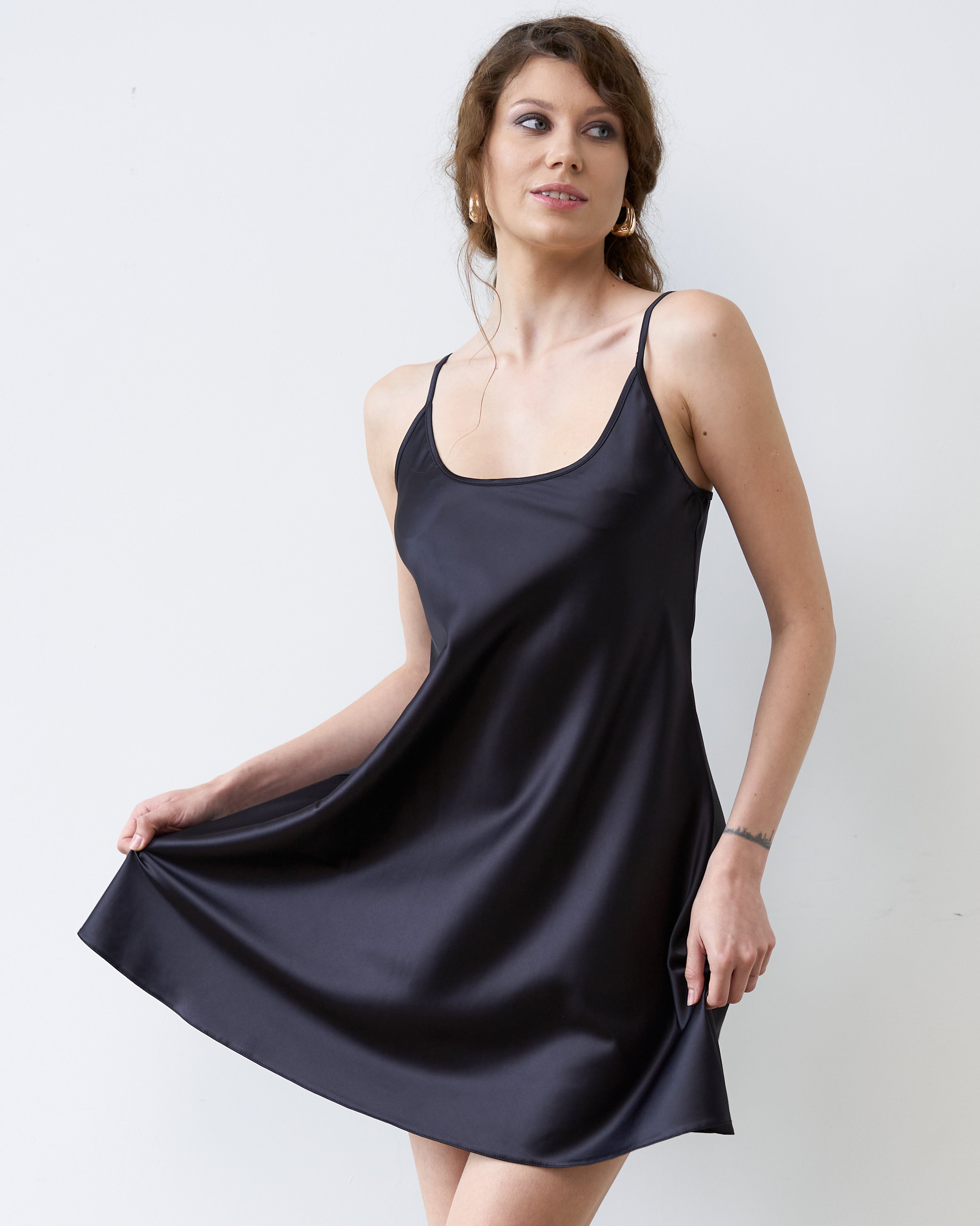 Satin Chemise spaghetti strap S03198 black