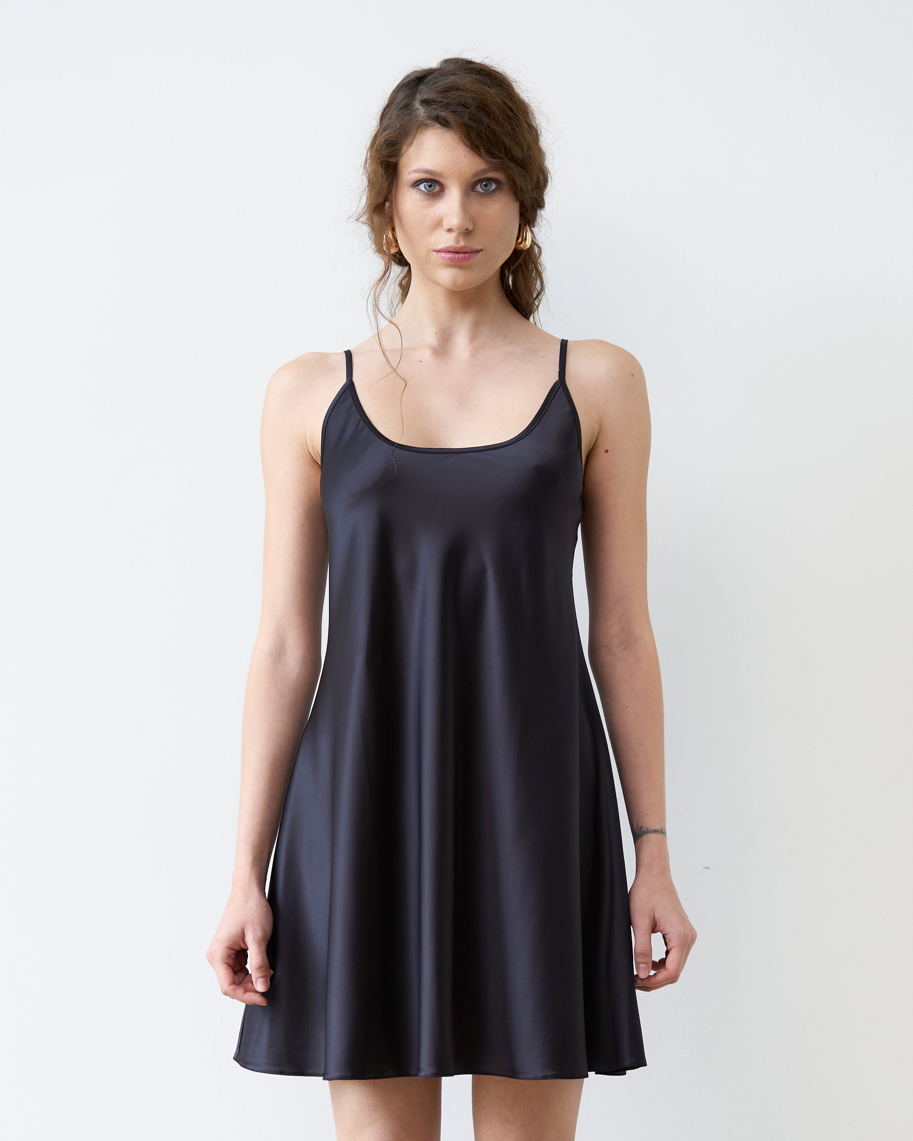Satin Chemise spaghetti strap S03198 black