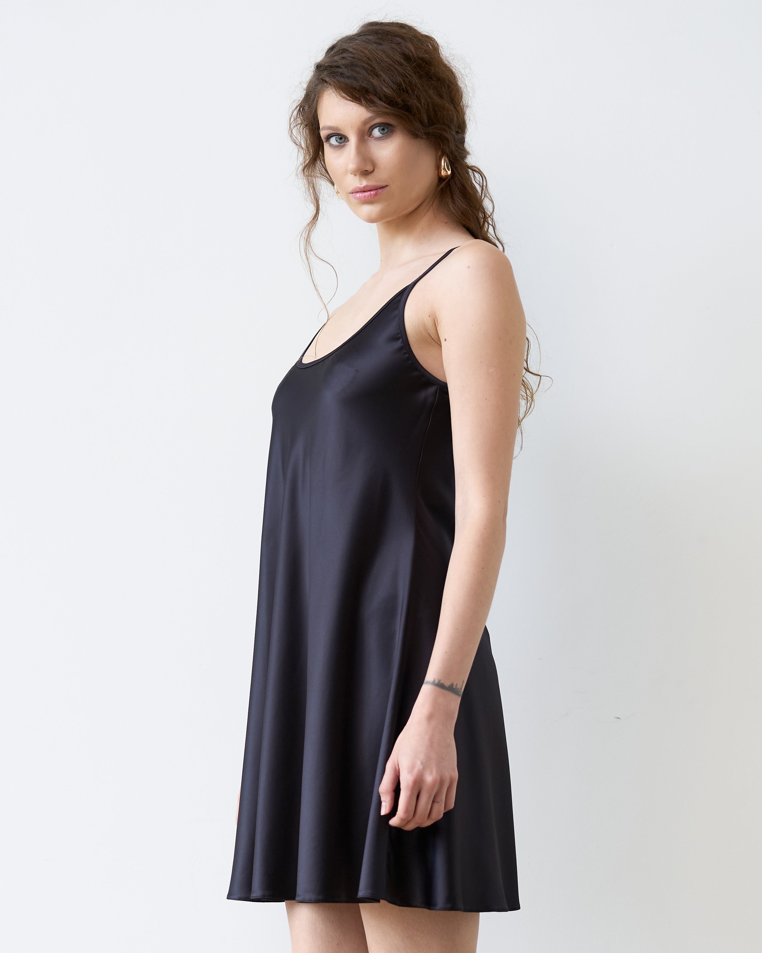 Satin Chemise spaghetti strap S03198 black