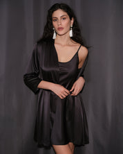 Satin Chemise spaghetti strap S03198 black