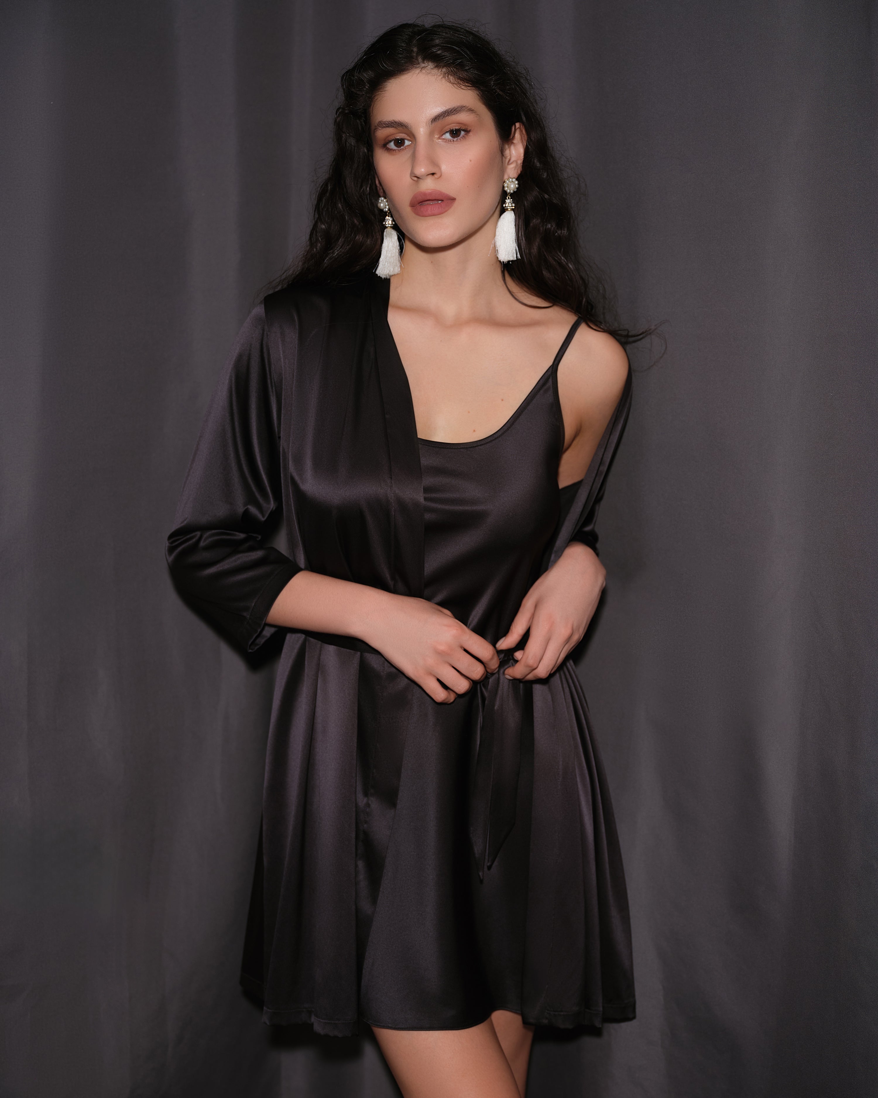 Satin Chemise spaghetti strap S03198 black