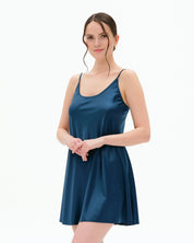 Satin Chemise spaghetti strap S03198 emerald