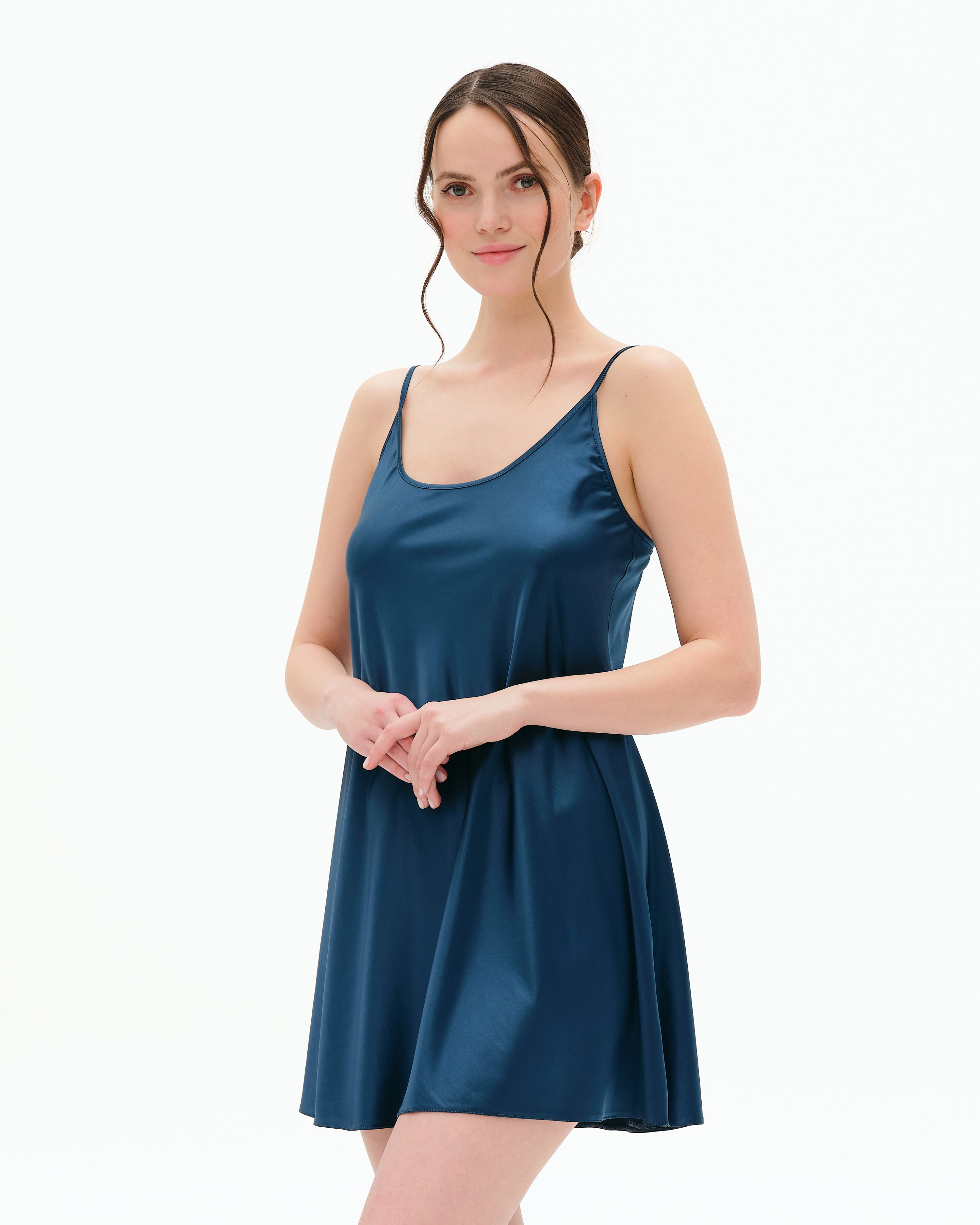 Satin Chemise spaghetti strap S03198 emerald