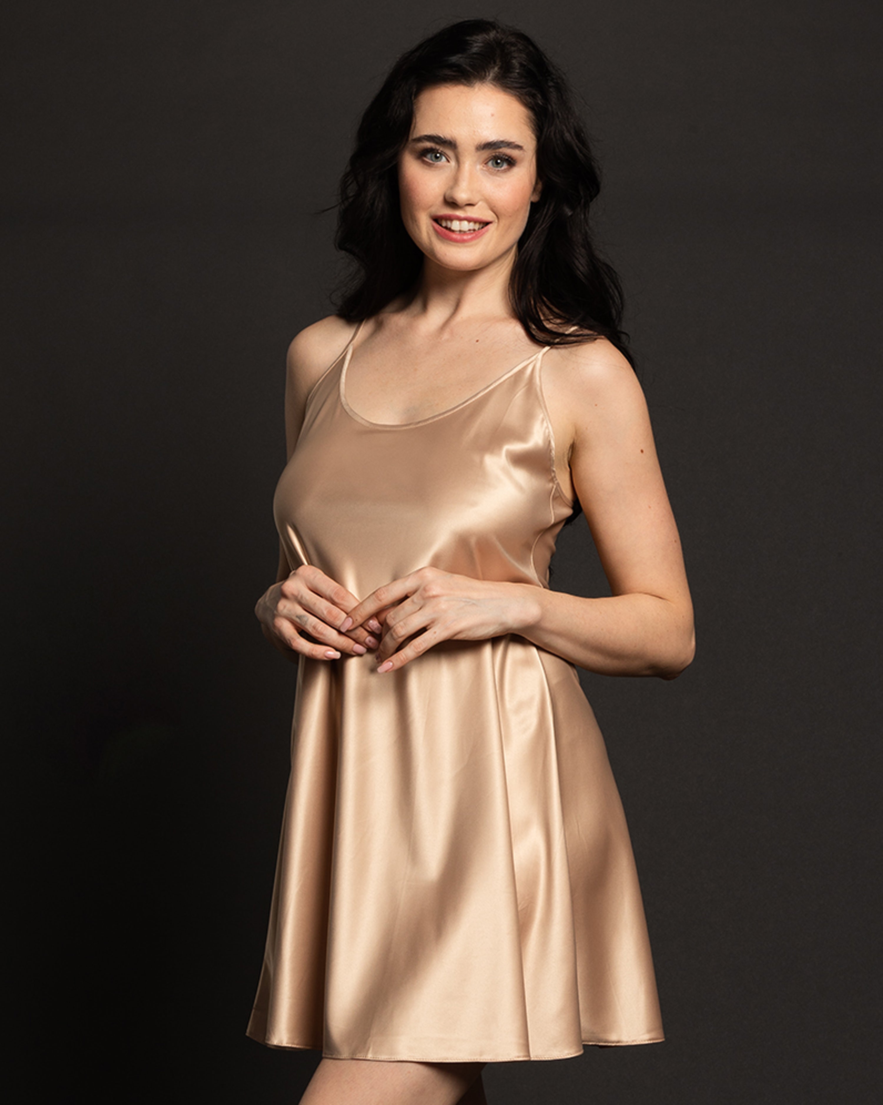 Satin Chemise spaghetti strap S03198 gold