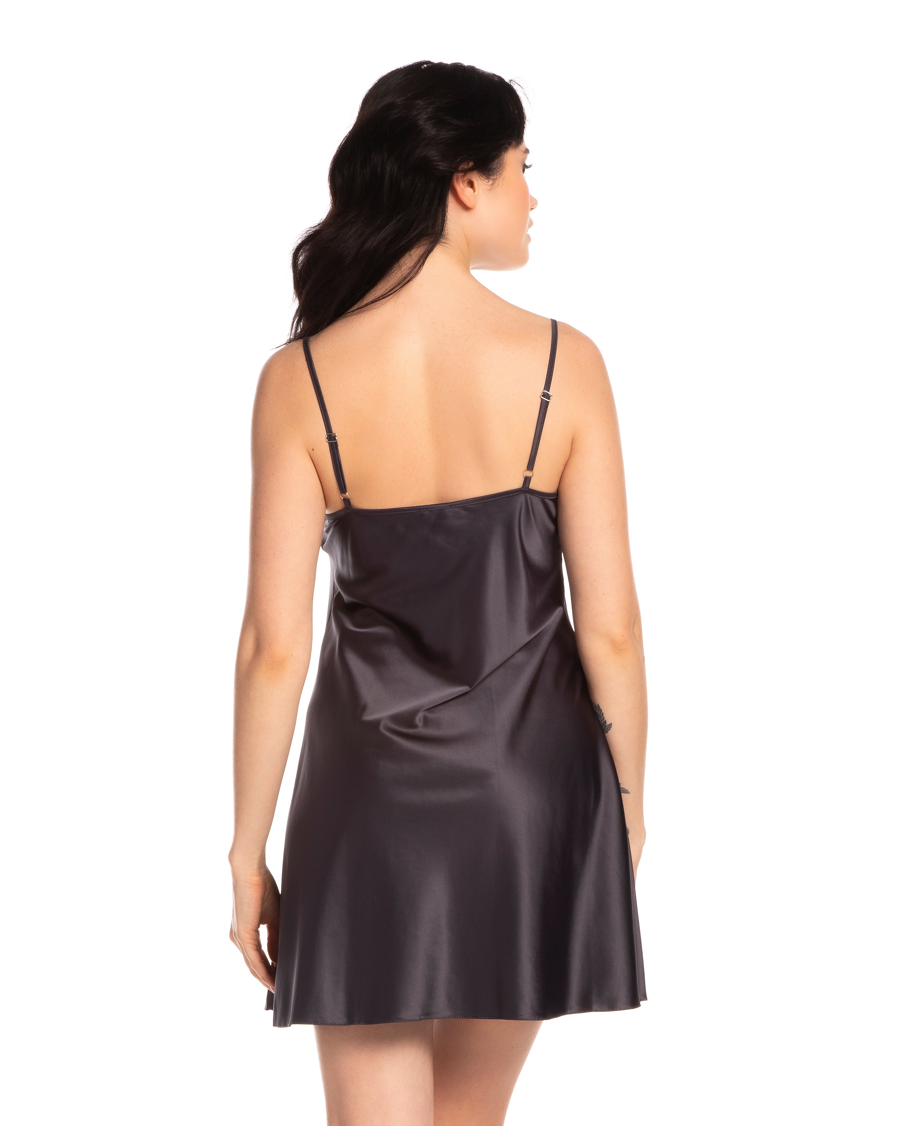 Satin Chemise spaghetti strap S03198 grey