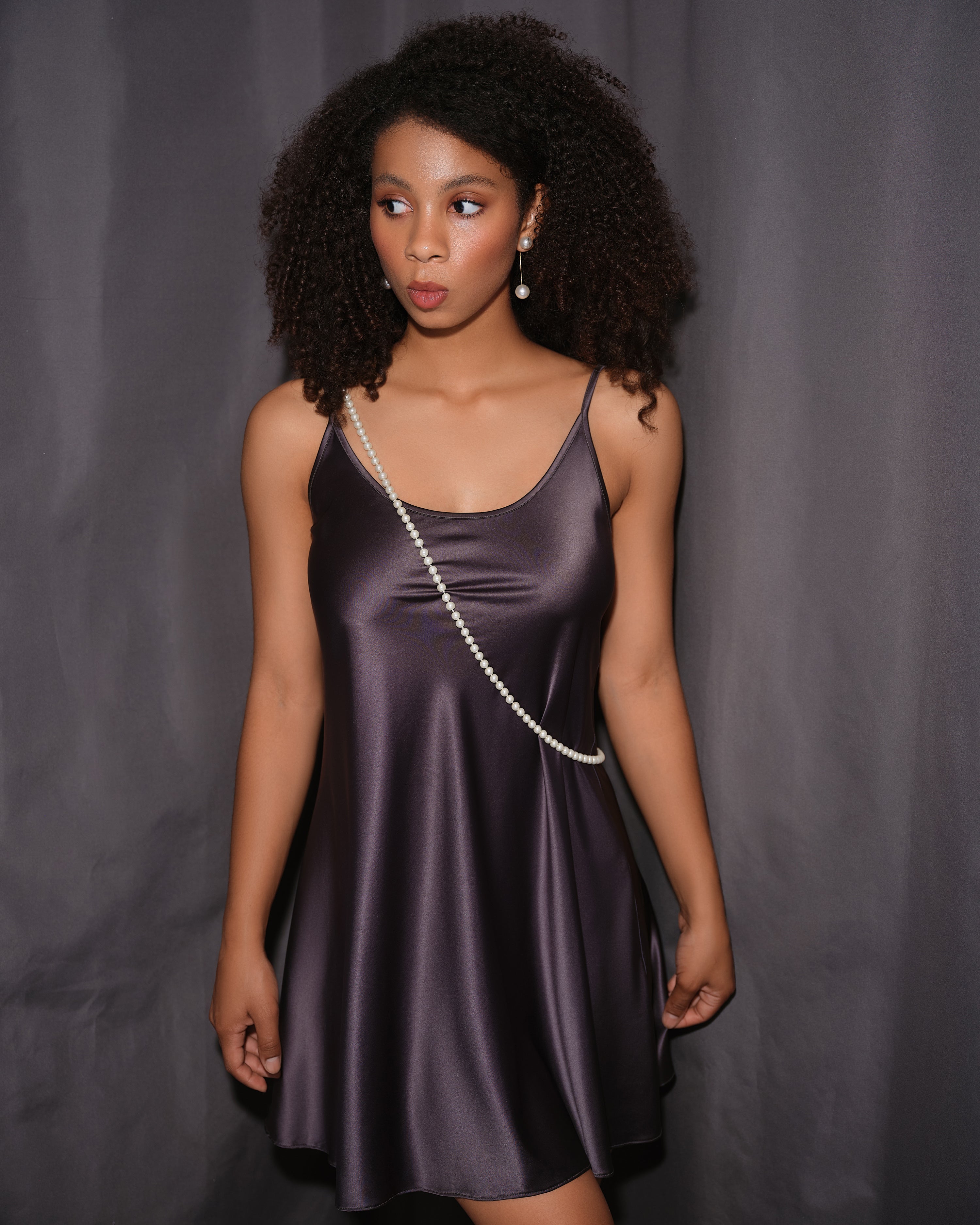 Satin Chemise spaghetti strap S03198 grey