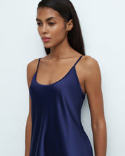 Satin Chemise spaghetti strap S03198 navy