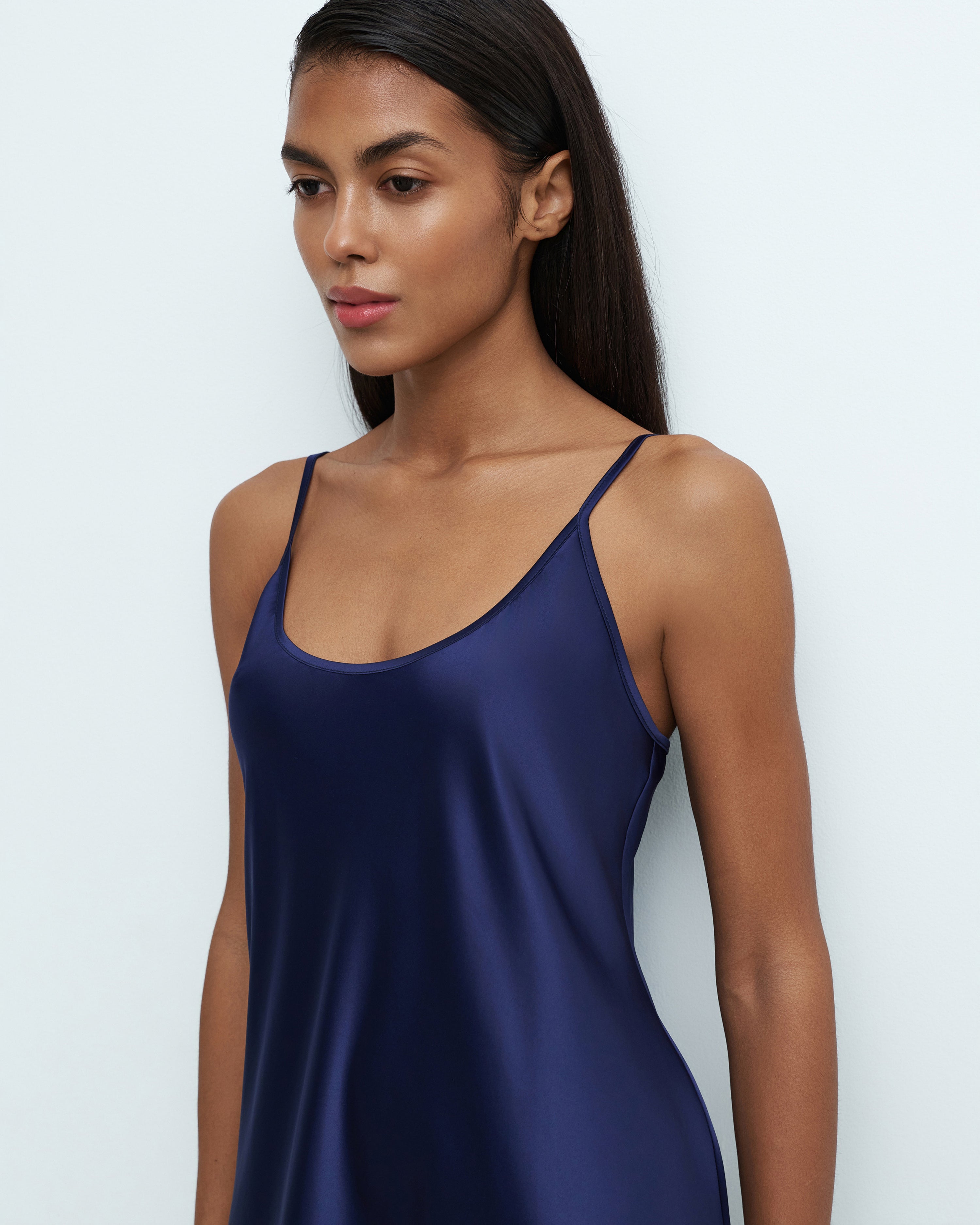 Satin Chemise spaghetti strap S03198 navy