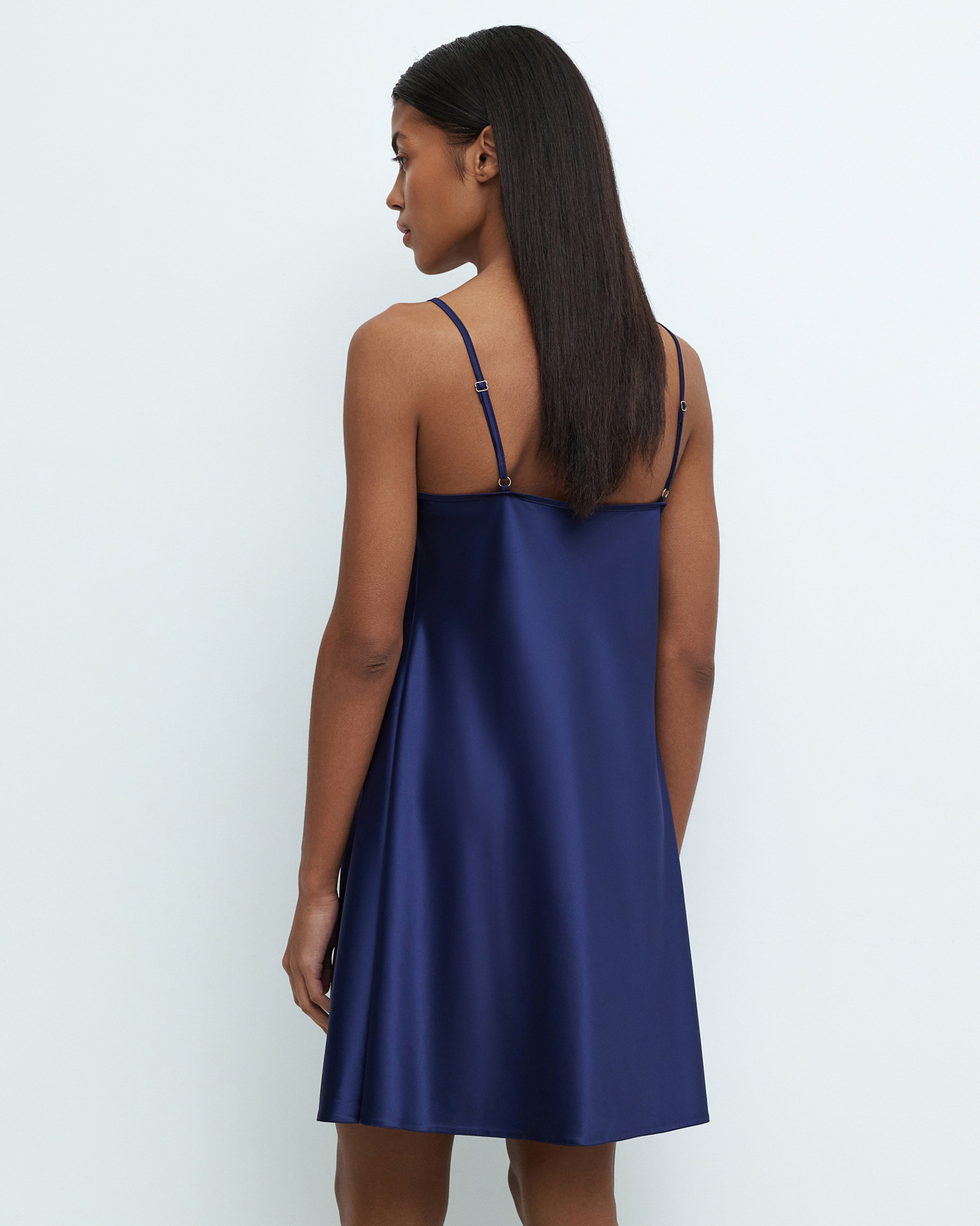 Satin Chemise spaghetti strap S03198 navy