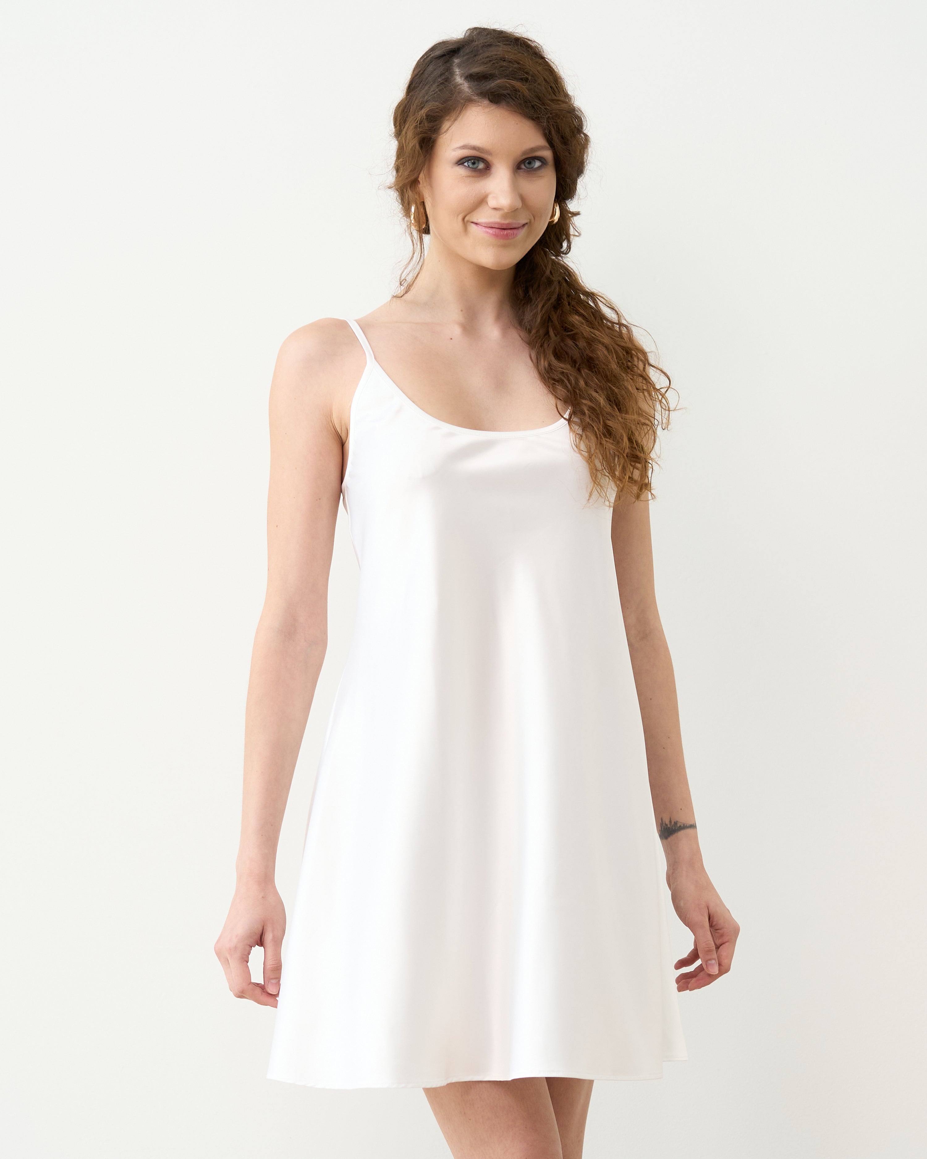 Satin Chemise spaghetti strap S03198 white
