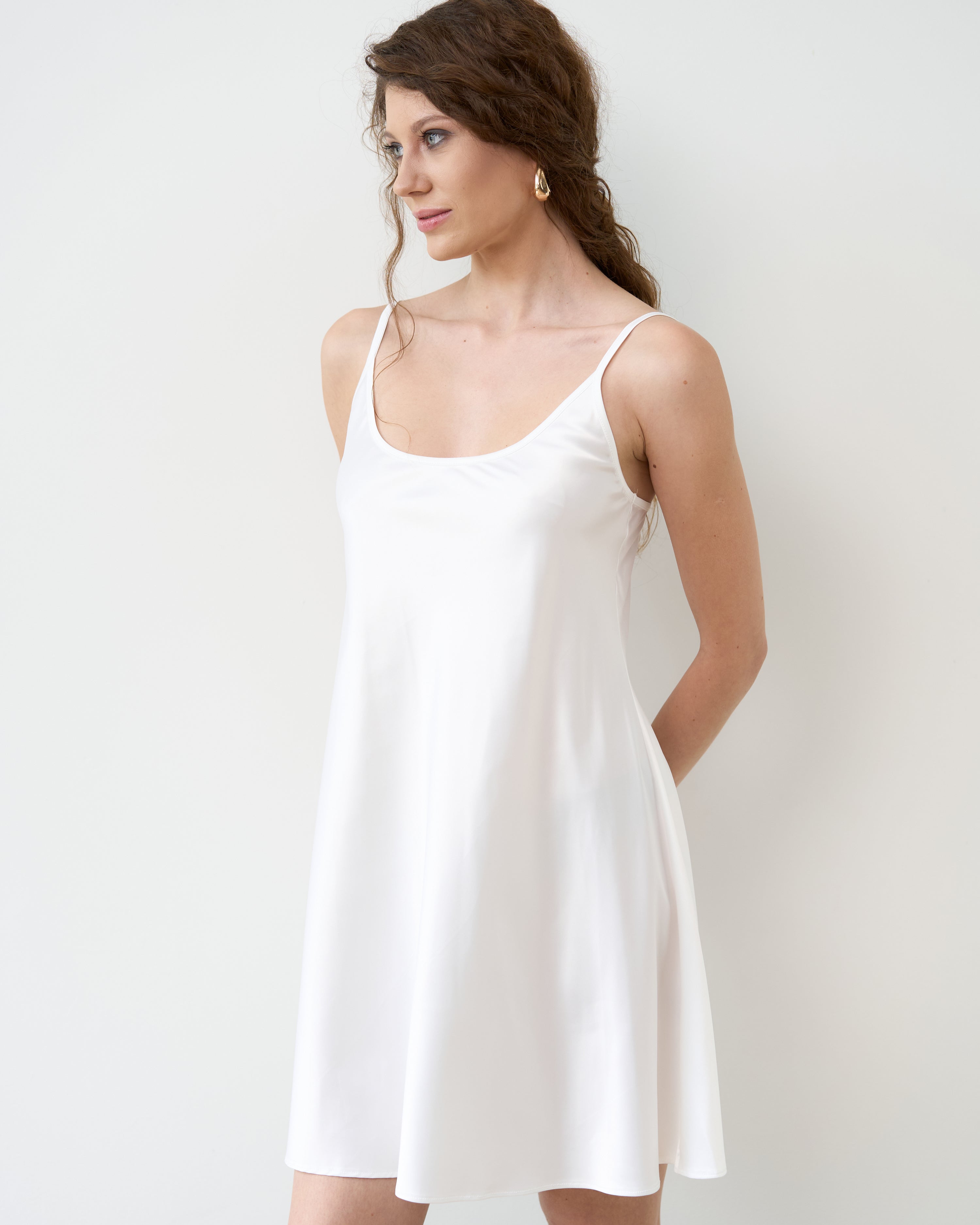 Satin Chemise spaghetti strap S03198 white