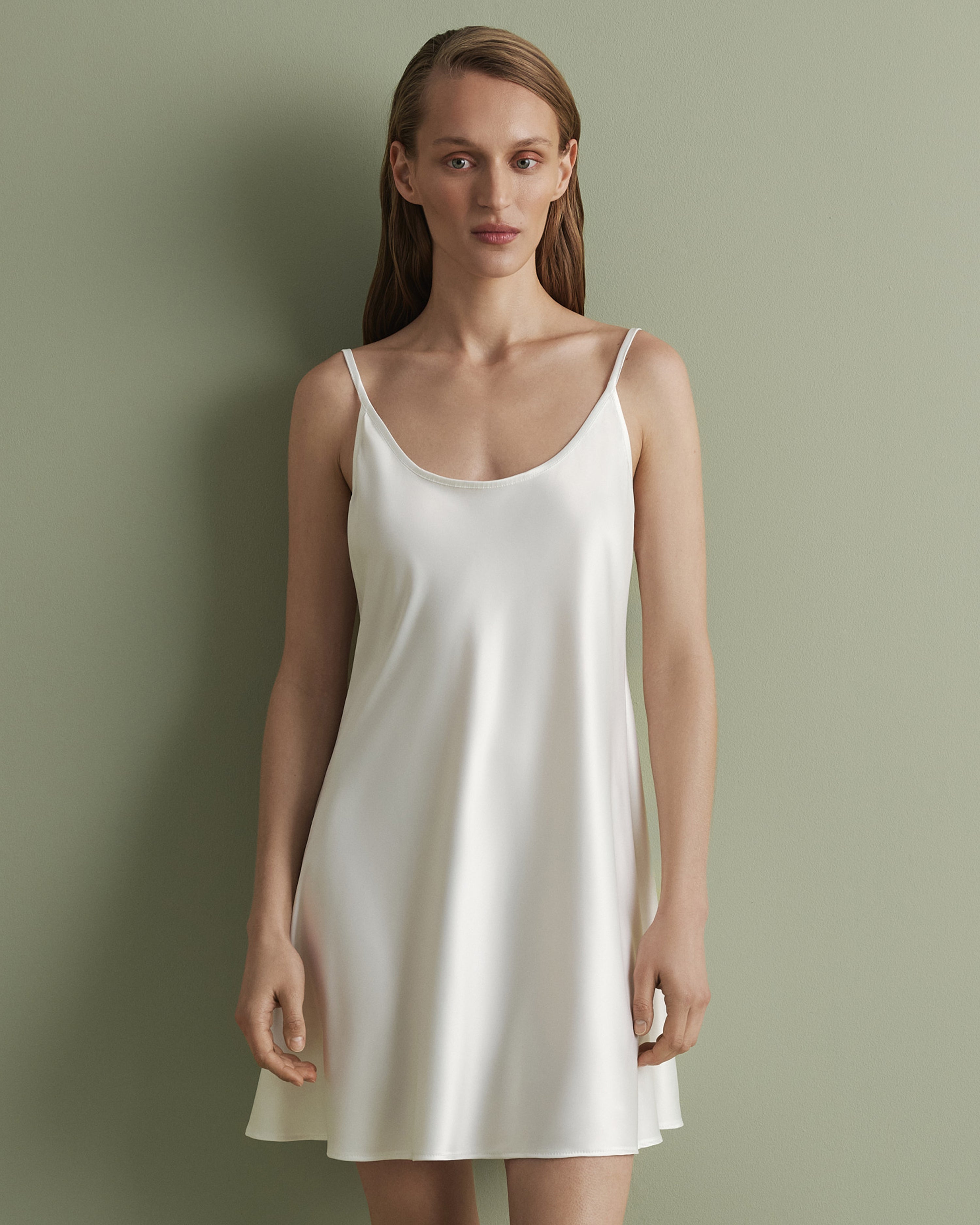 Satin Chemise spaghetti strap S03198 white
