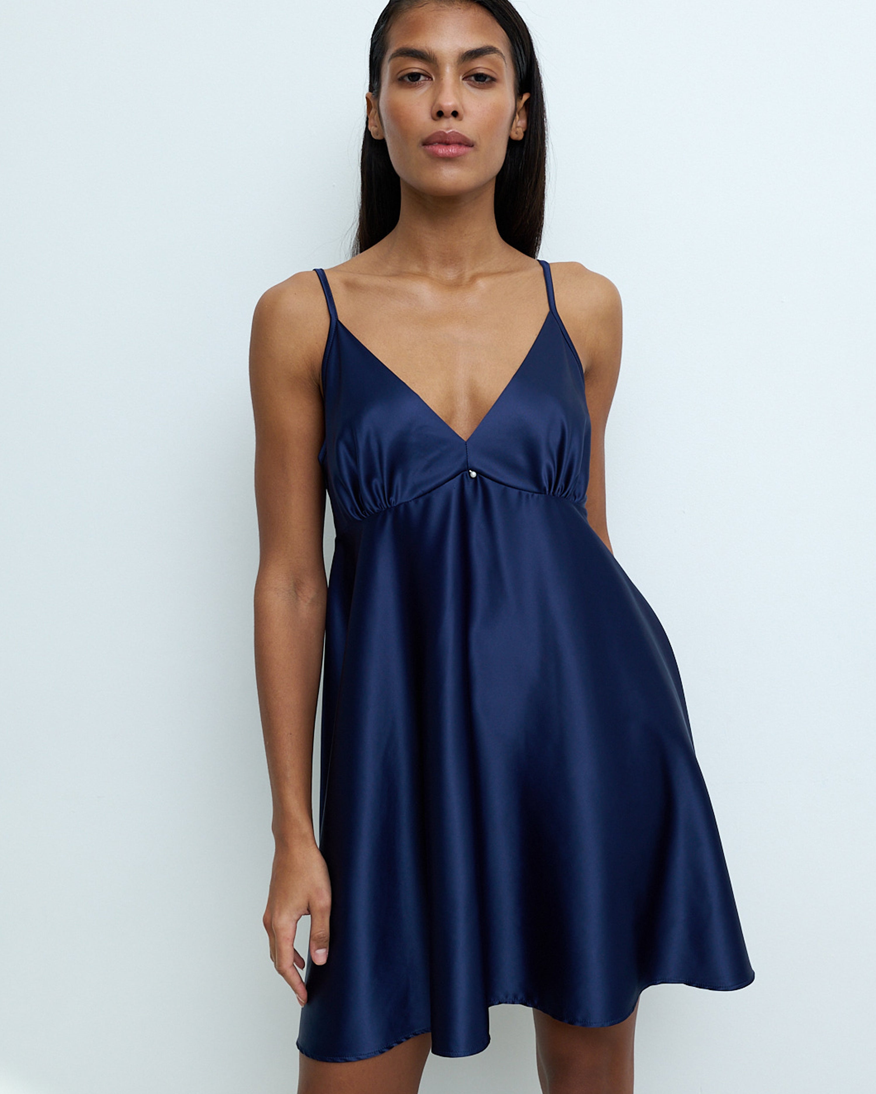 Satin chemise Babydoll S03199 navy