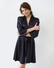 Satin 3/4 sleeve Robe S03200 black