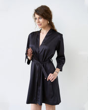 Satin 3/4 sleeve Robe S03200 black